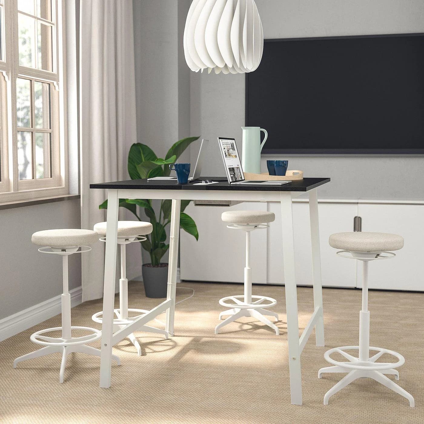 IKEA MITTZON Konferenztisch Schwarz/Weiß Eschenfurnier