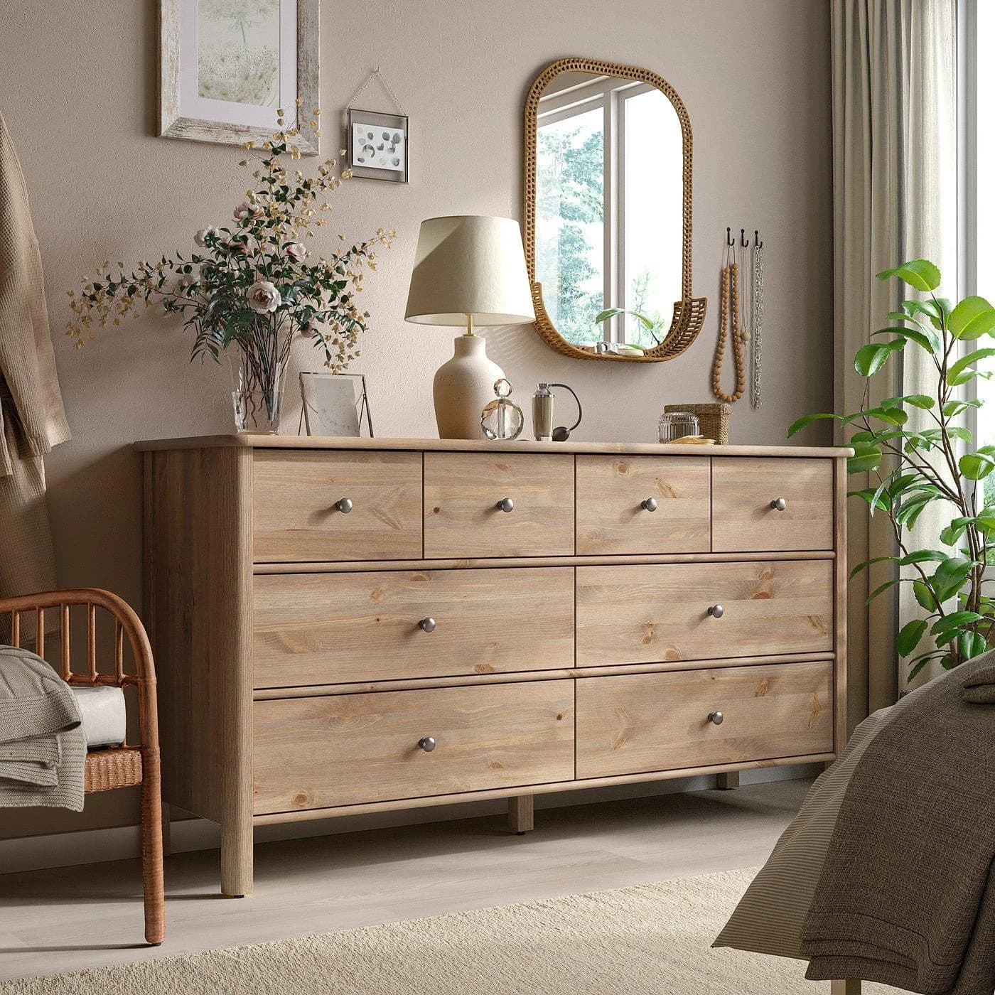 IKEA STOREMOLLA Kommode mit 8 Schubladen Graubraun lasiert Massivholz