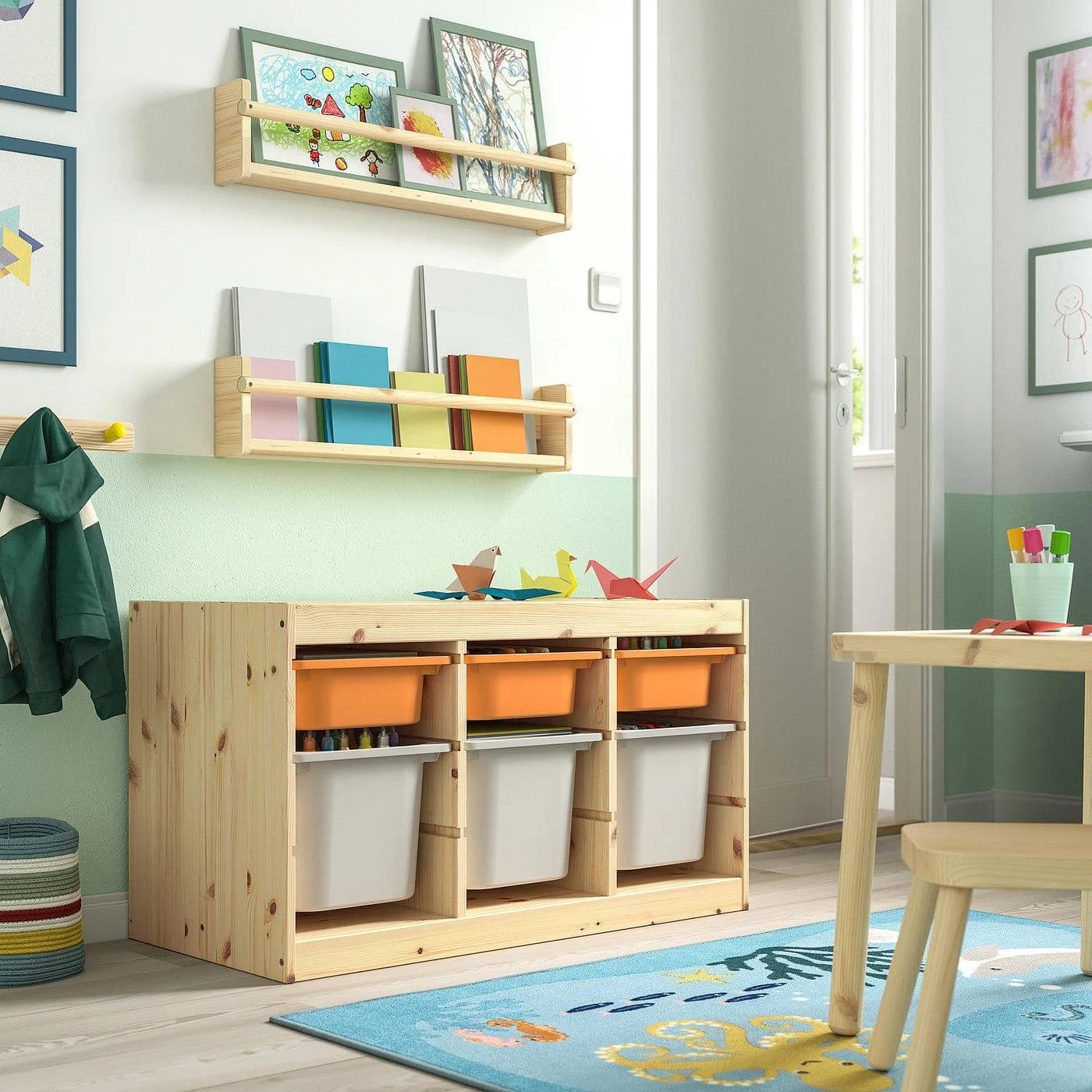 IKEA TROFAST Aufbewahrung mit Boxen Orange/Weiß/Grau