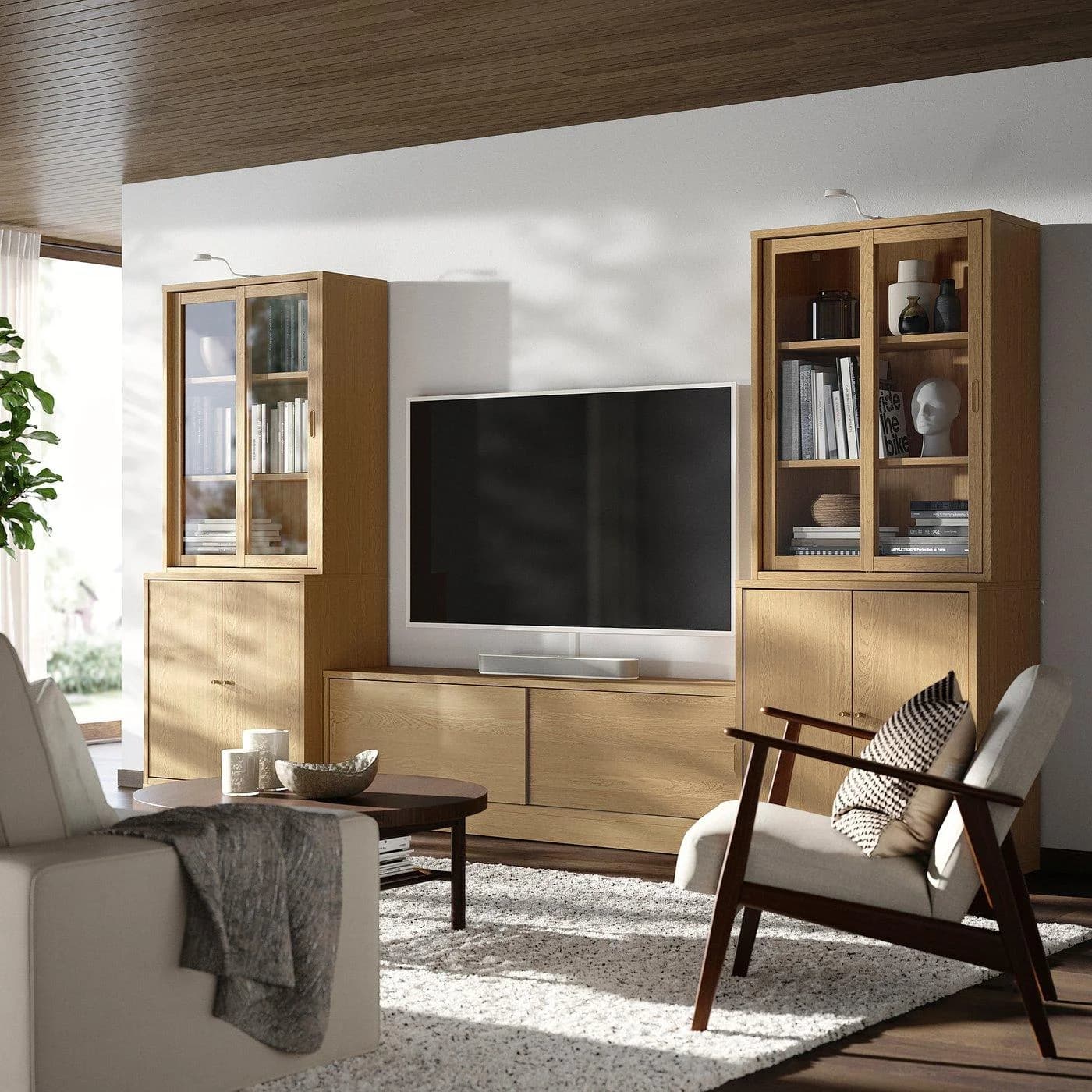 IKEA TONSTAD TV-Möbel Kombination Eichenfurnier Klarglas