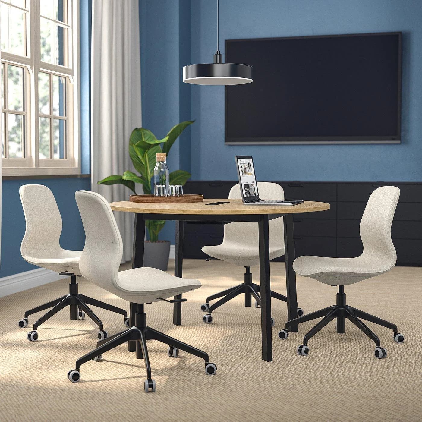 IKEA MITTZON Konferenztisch Rund Schwarz Eichenfurnier