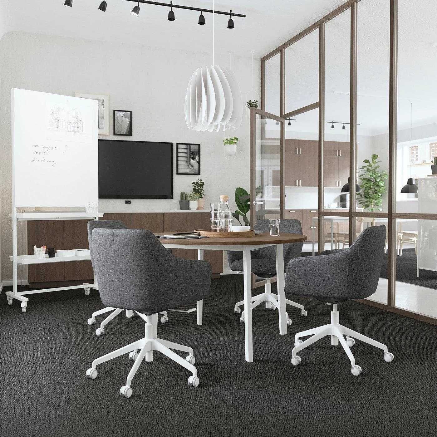 IKEA MITTZON Konferenztisch Rund Weiß Nussbaumfurnier