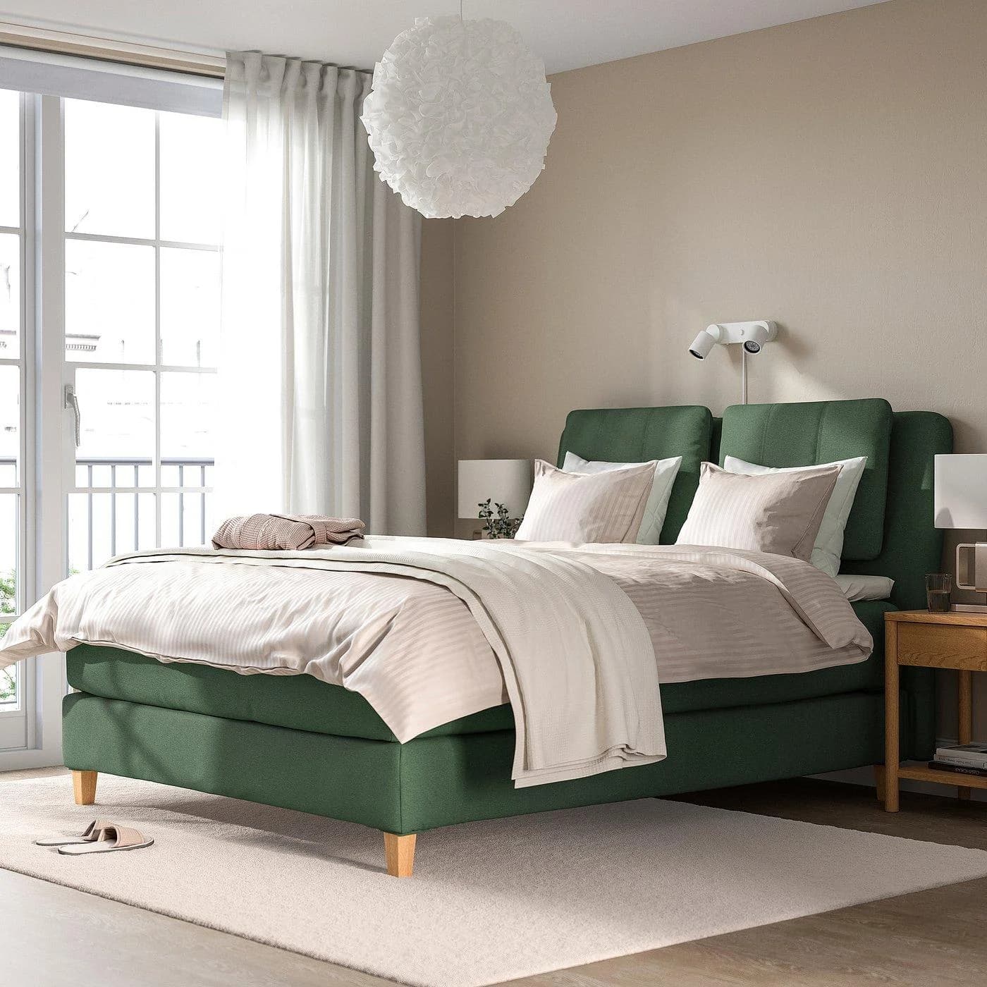 IKEA LILLFJÄLLET Boxspringbett Dunkelgrün mit abnehmbarem Bezug