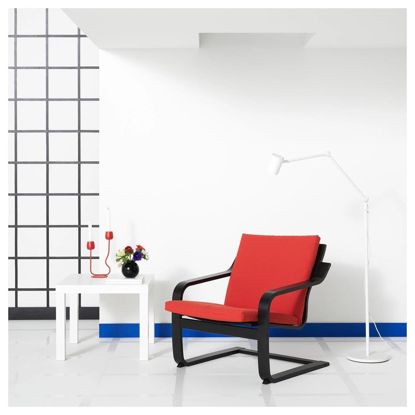 IKEA POÄNG Sessel mit niedriger Lehne Dunkelbraun/Rot
