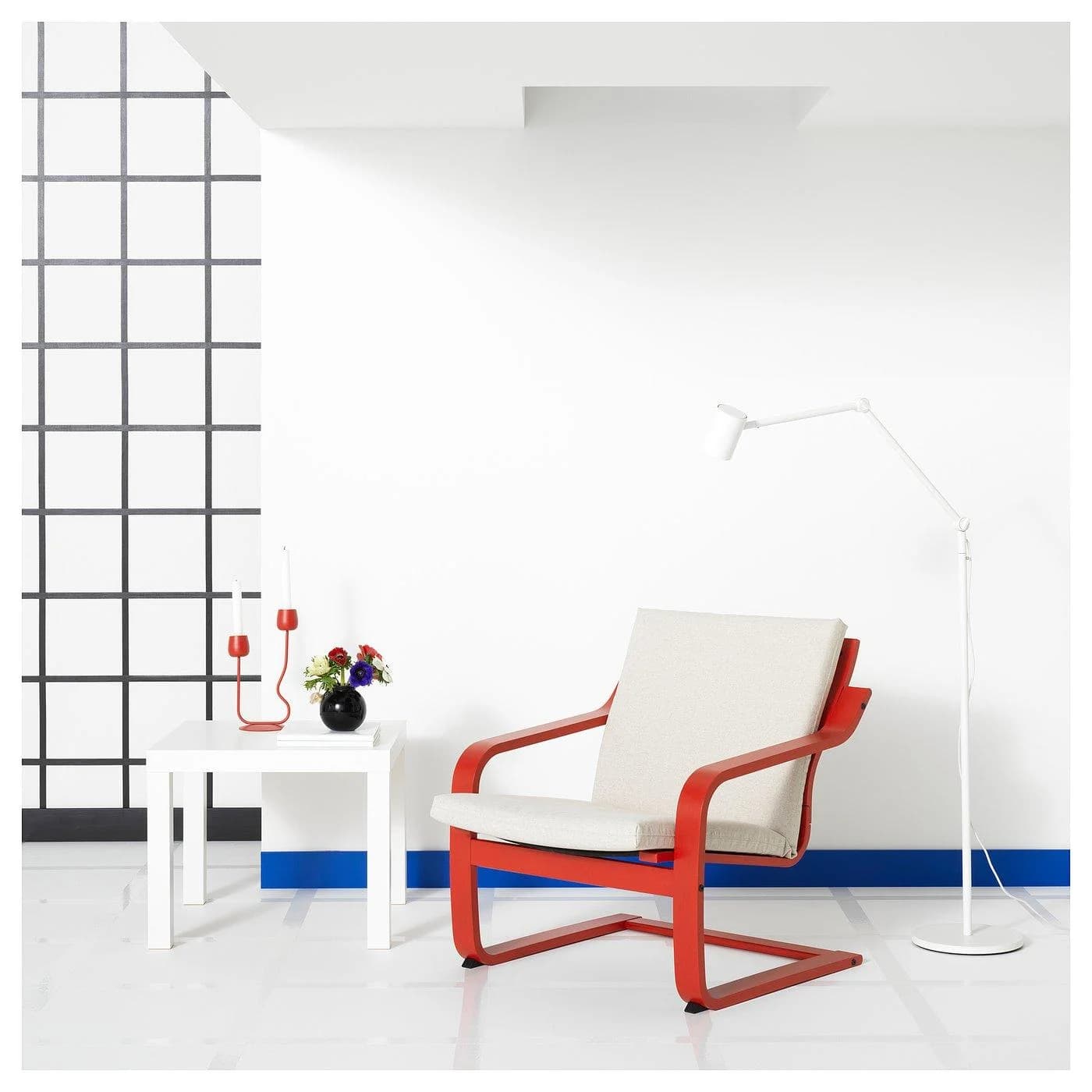 IKEA POÄNG Sessel mit niedriger Lehne Beige/Rot