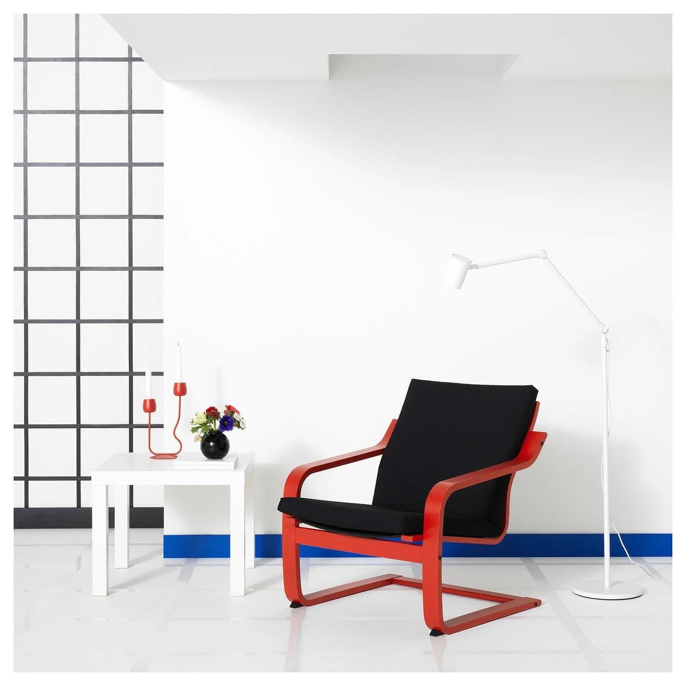 IKEA POÄNG Sessel mit niedriger Lehne Rot Schwarz