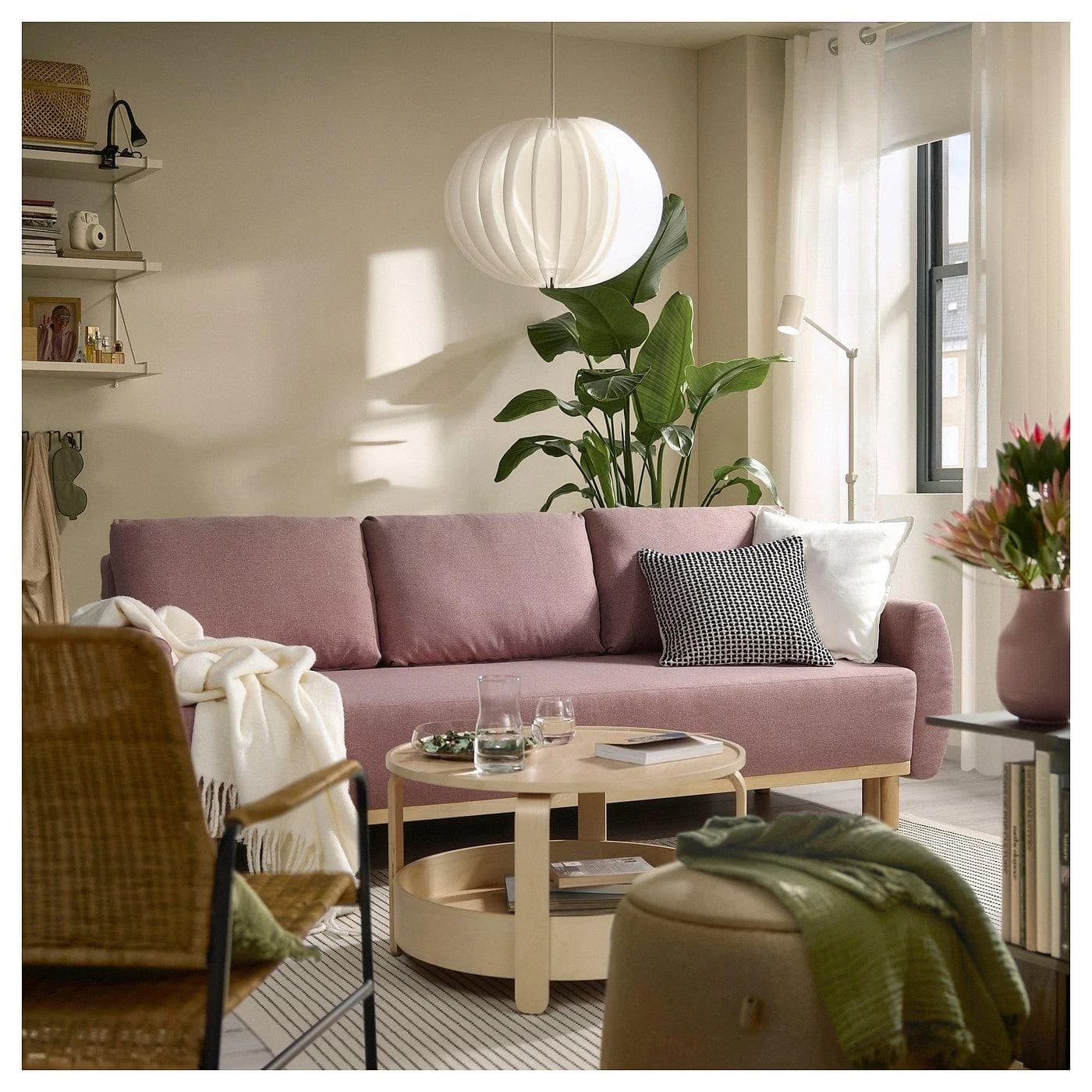 IKEA GRUNNARP 3er-Bettsofa hellbraunrosa mit Aufbewahrung