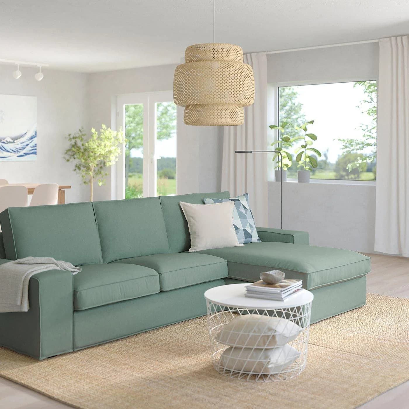 IKEA KIVIK 3er-Sofa mit Récamiere Hellgrün