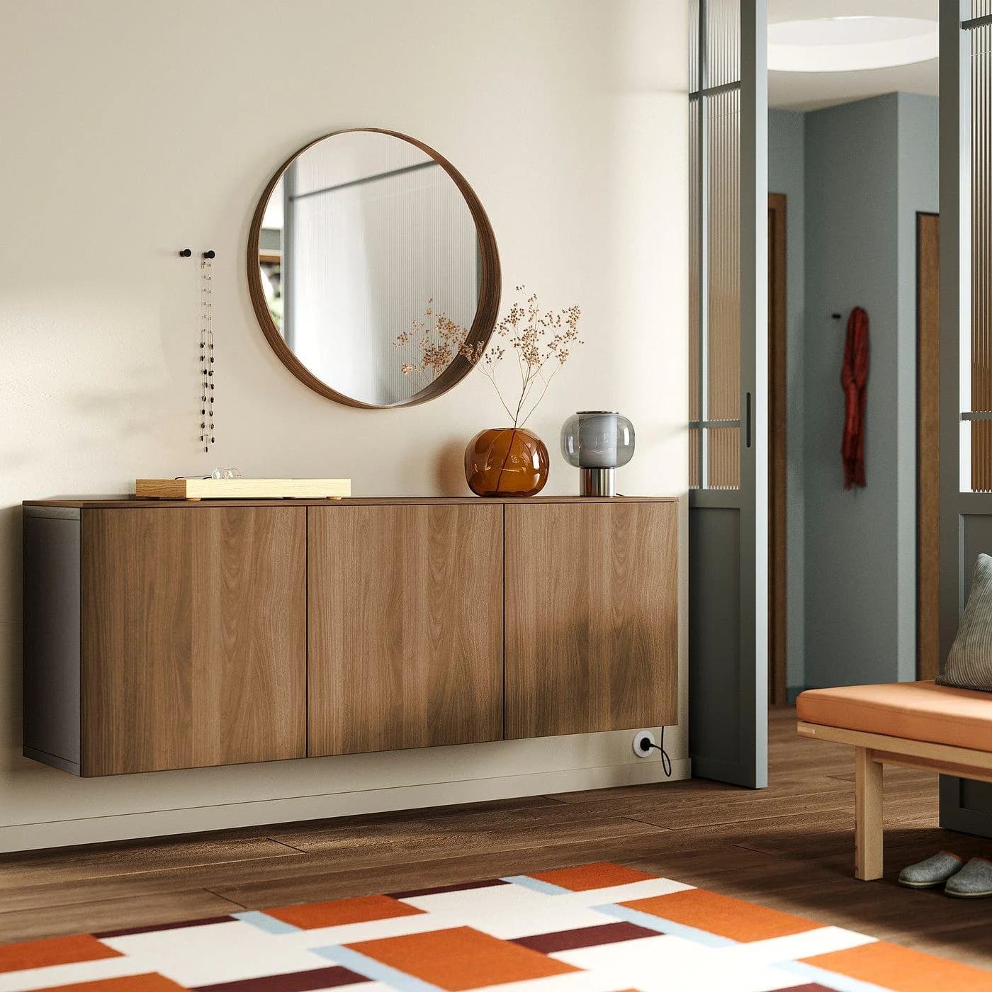 IKEA BESTÅ Schrankkombination für Wandmontage Dunkelbraun Nussbaumnachbildung