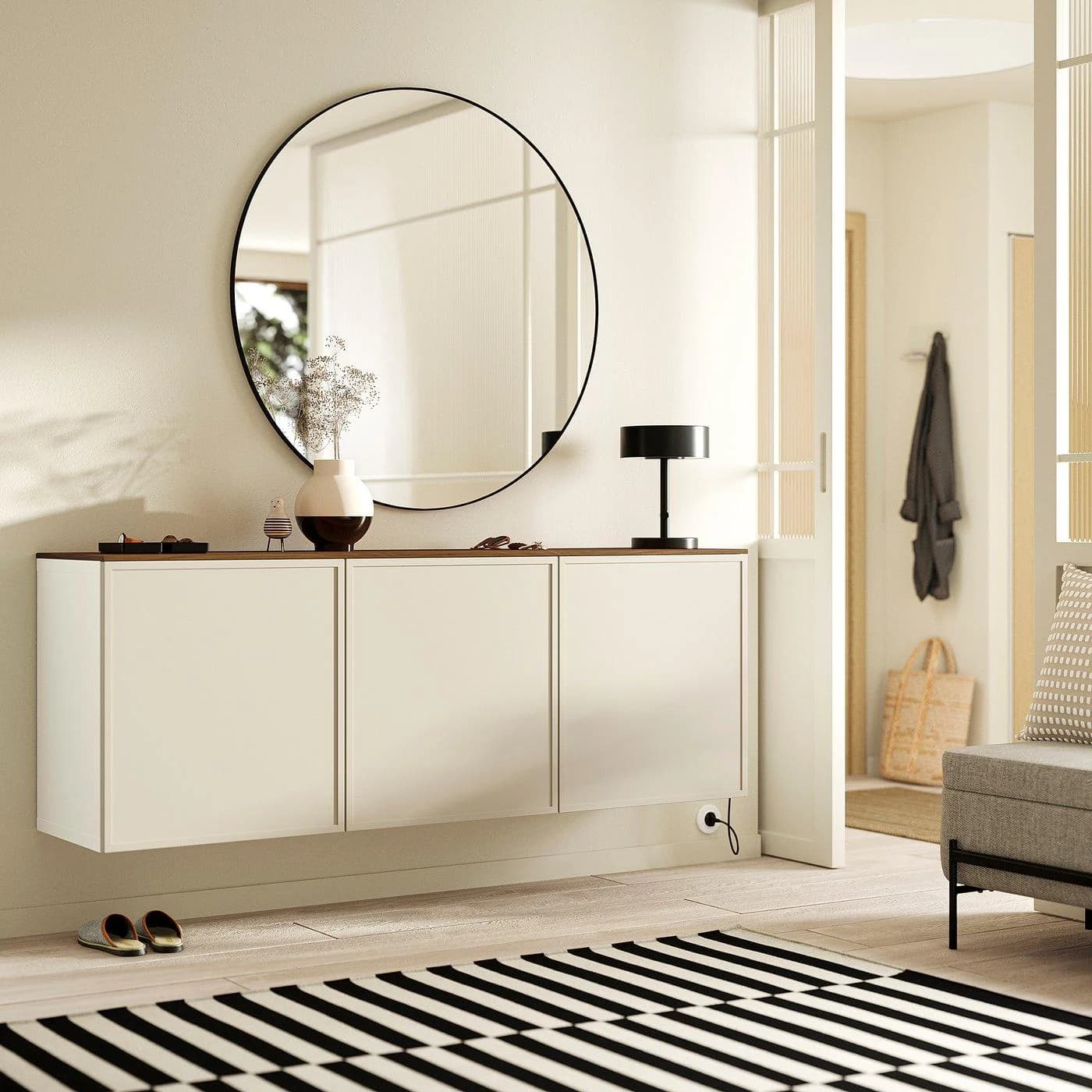 IKEA BESTÅ Schrankkombination für Wandmontage Beige/Weiß Nussbaumnachbildung
