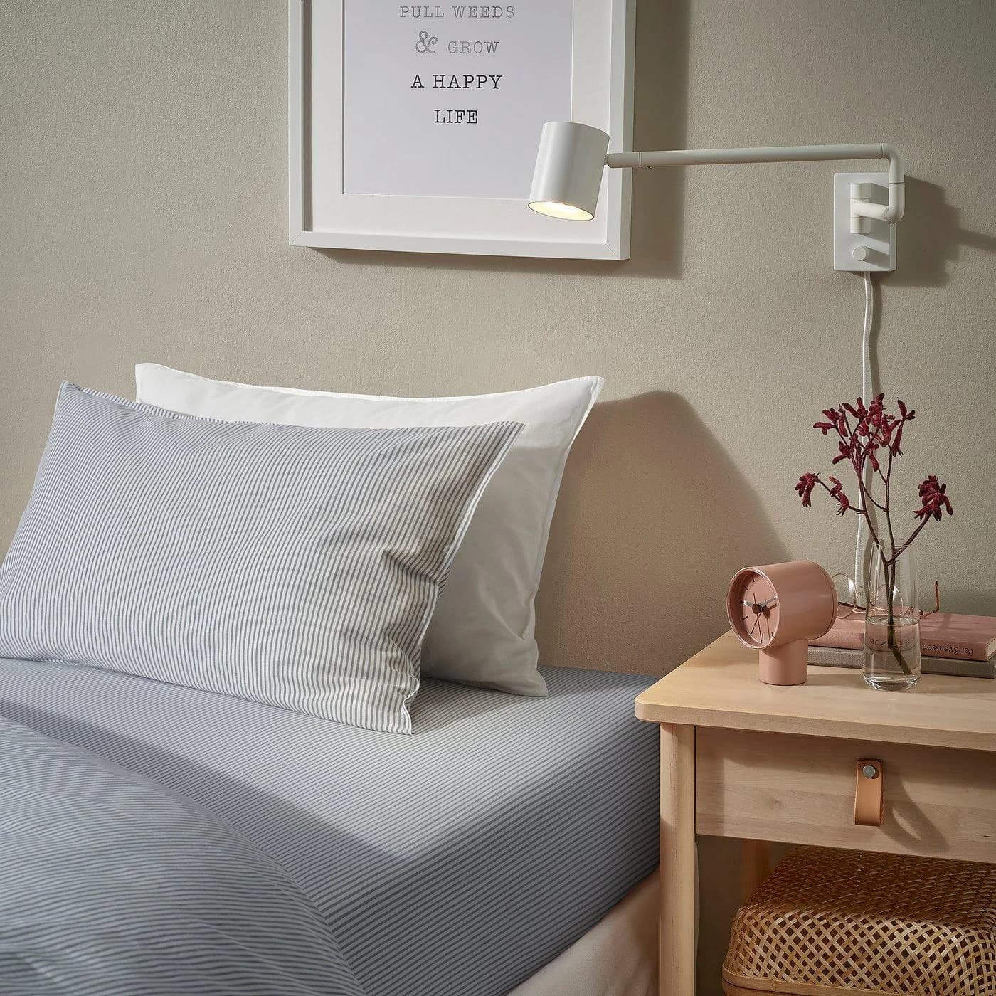 IKEA SOLFIBBLA Spannbettlaken Blau/Weiß Garngefärbt Retro