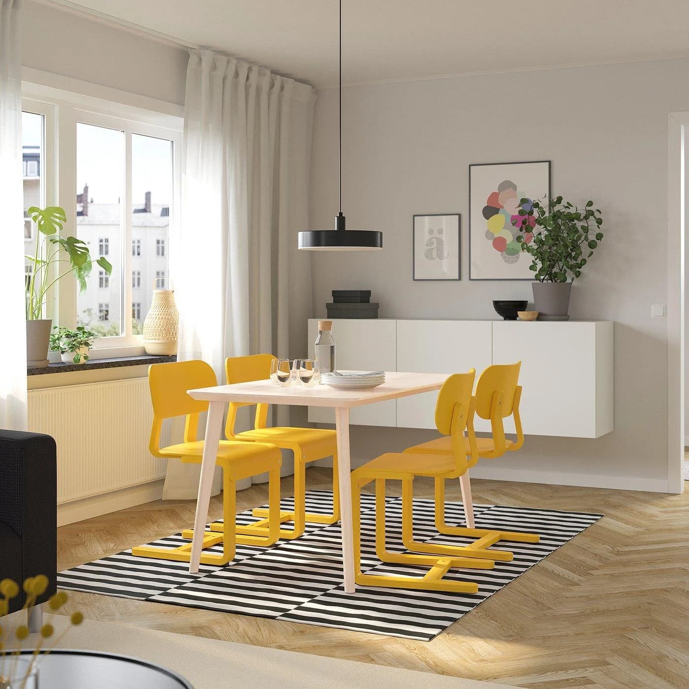 IKEA LISABO / LYCKAN Tisch und 4 Stühle Eschenfurnier Gelb Birkenfurnier