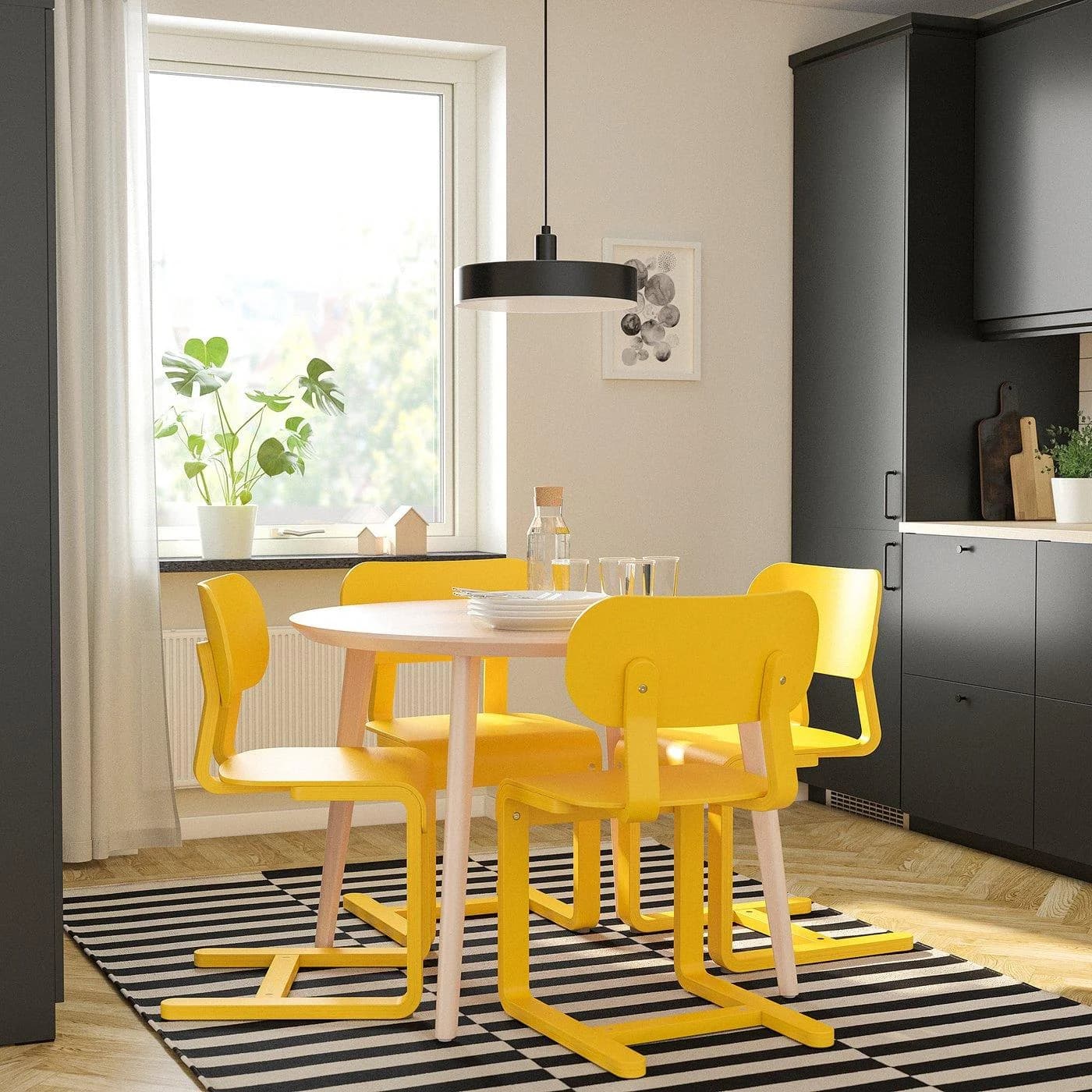 IKEA LISABO / LYCKAN Tisch und 4 Stühle Eschenfurnier Gelb Birkenfurnier