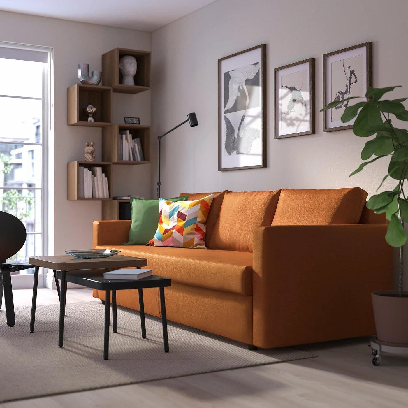 IKEA FRIHETEN 3er-Bettsofa Braunorange mit Stauraum