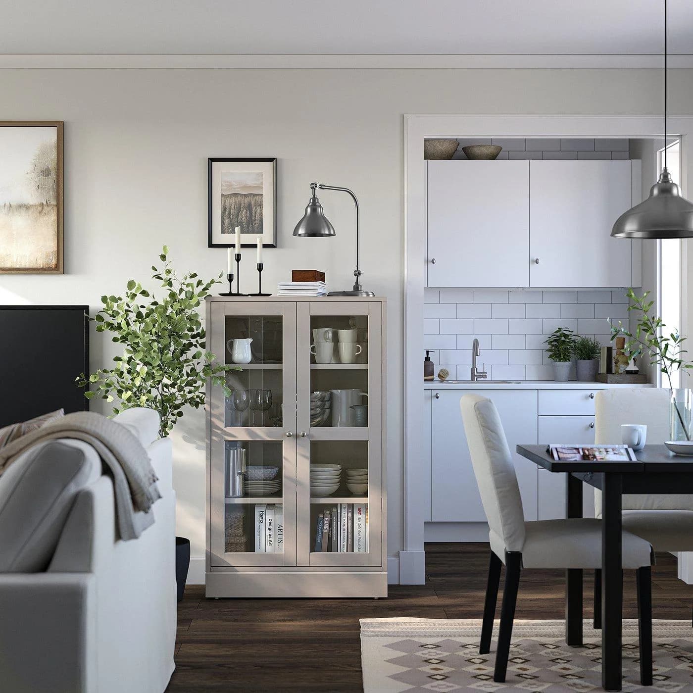 IKEA HAVSTA Vitrine mit Sockel Beige Klarglas massiv