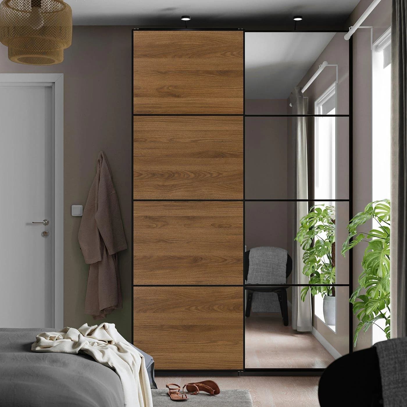 IKEA PAX Kleiderschrank mit Schiebetüren Schwarz Braun Grau Spiegel