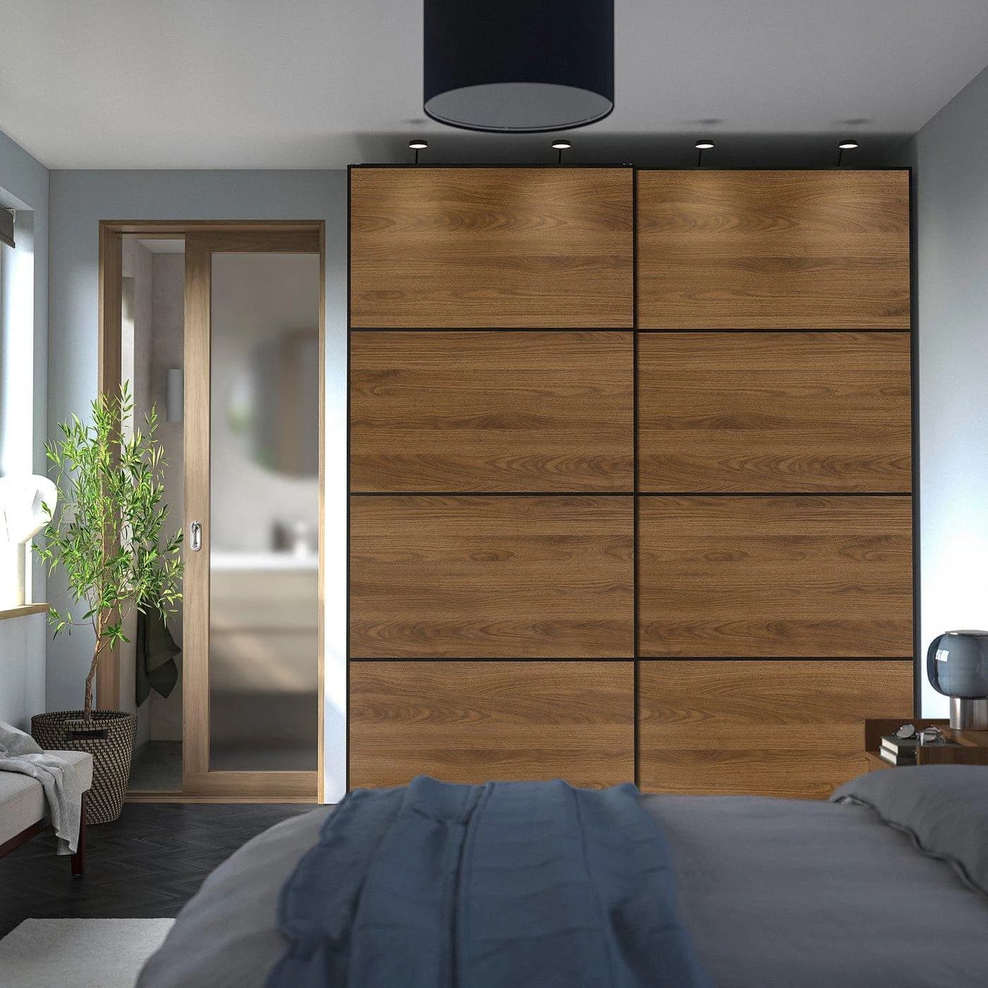 IKEA PAX MEHAMN Kleiderschrank mit Schiebetüren Schwarz Braun Grau Beige