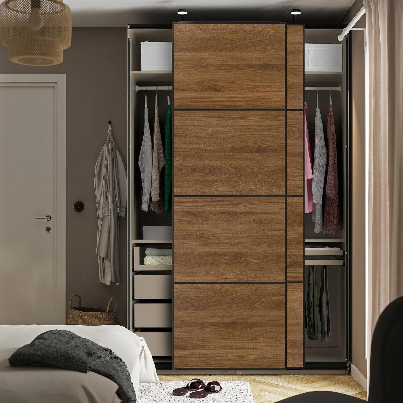 IKEA PAX / MEHAMN Kleiderschrank mit Schiebetüren Schwarz Braun