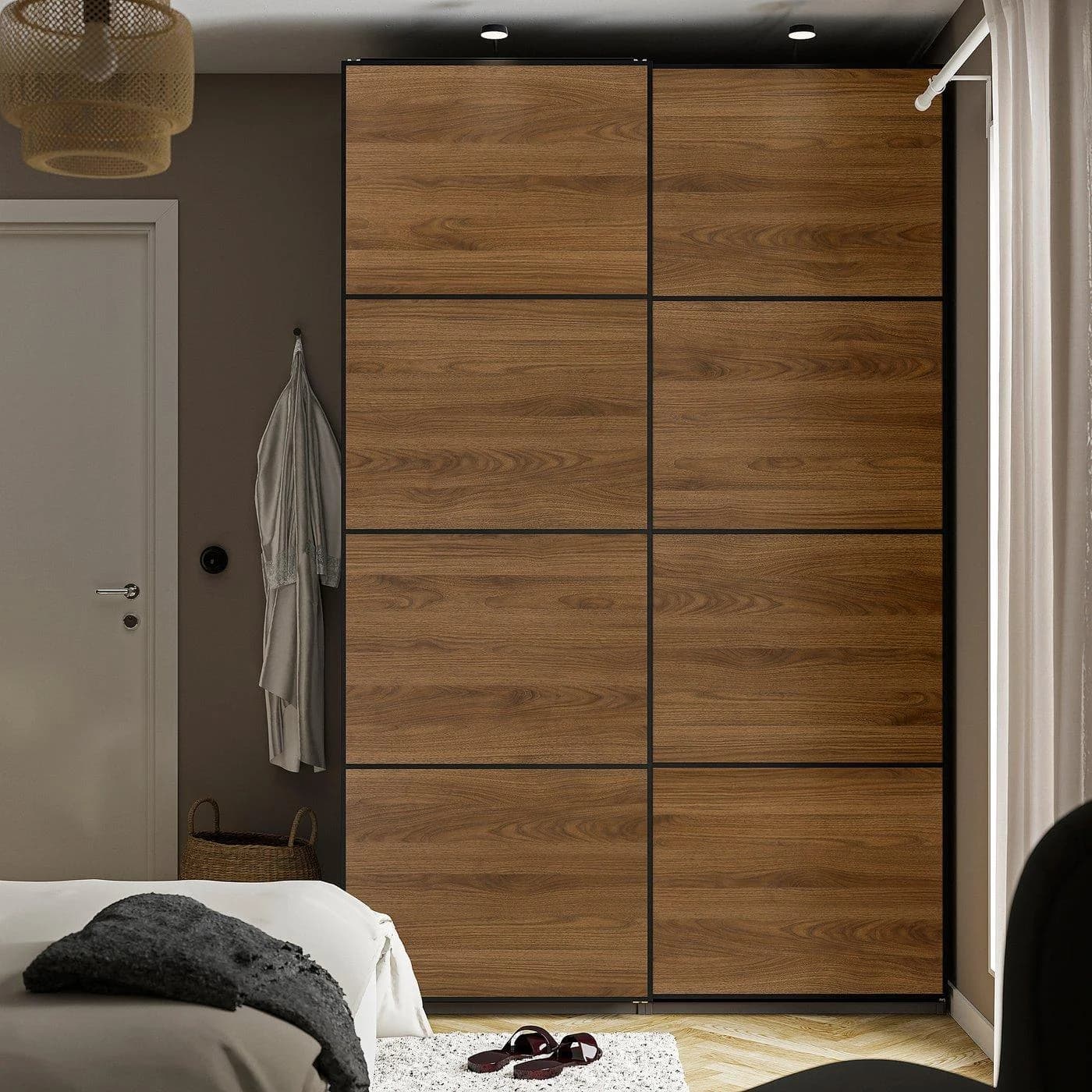 IKEA PAX / MEHAMN Kleiderschrank mit Schiebetüren Dunkelgrau Schwarz Nussbaum