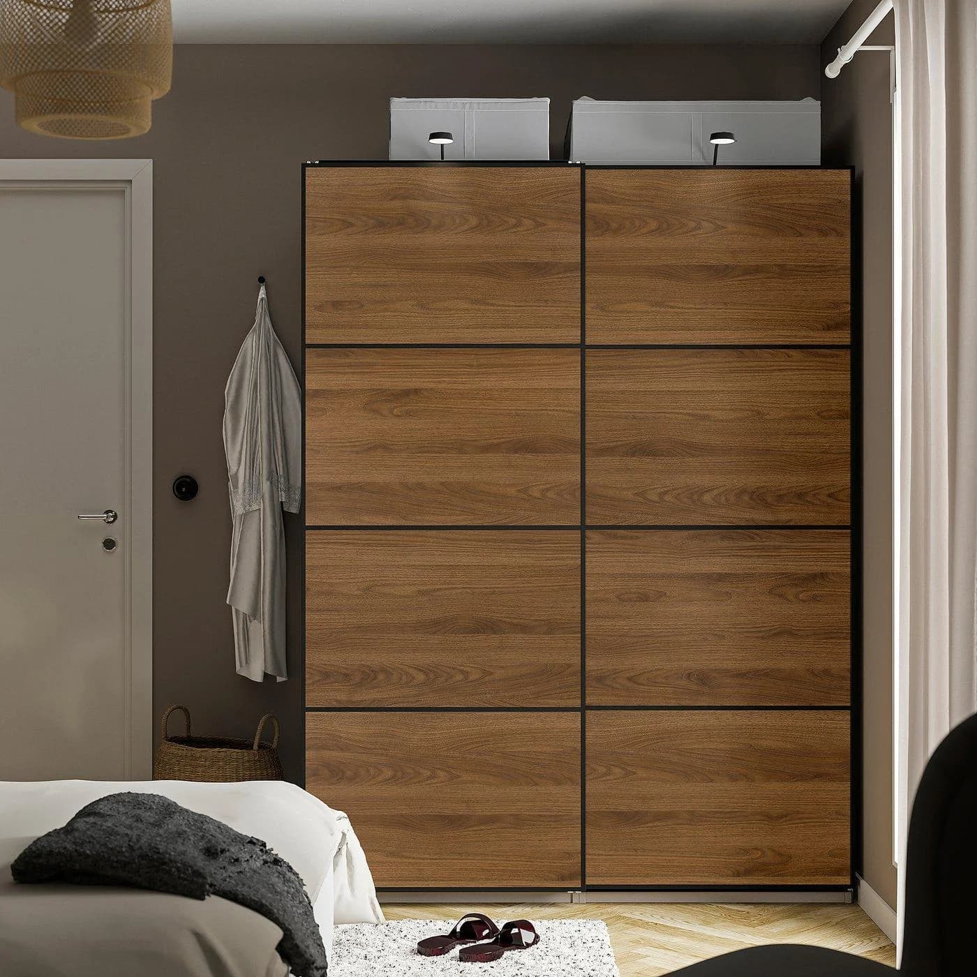 IKEA PAX / MEHAMN Kleiderschrank mit Schiebetüren Schwarz Braun