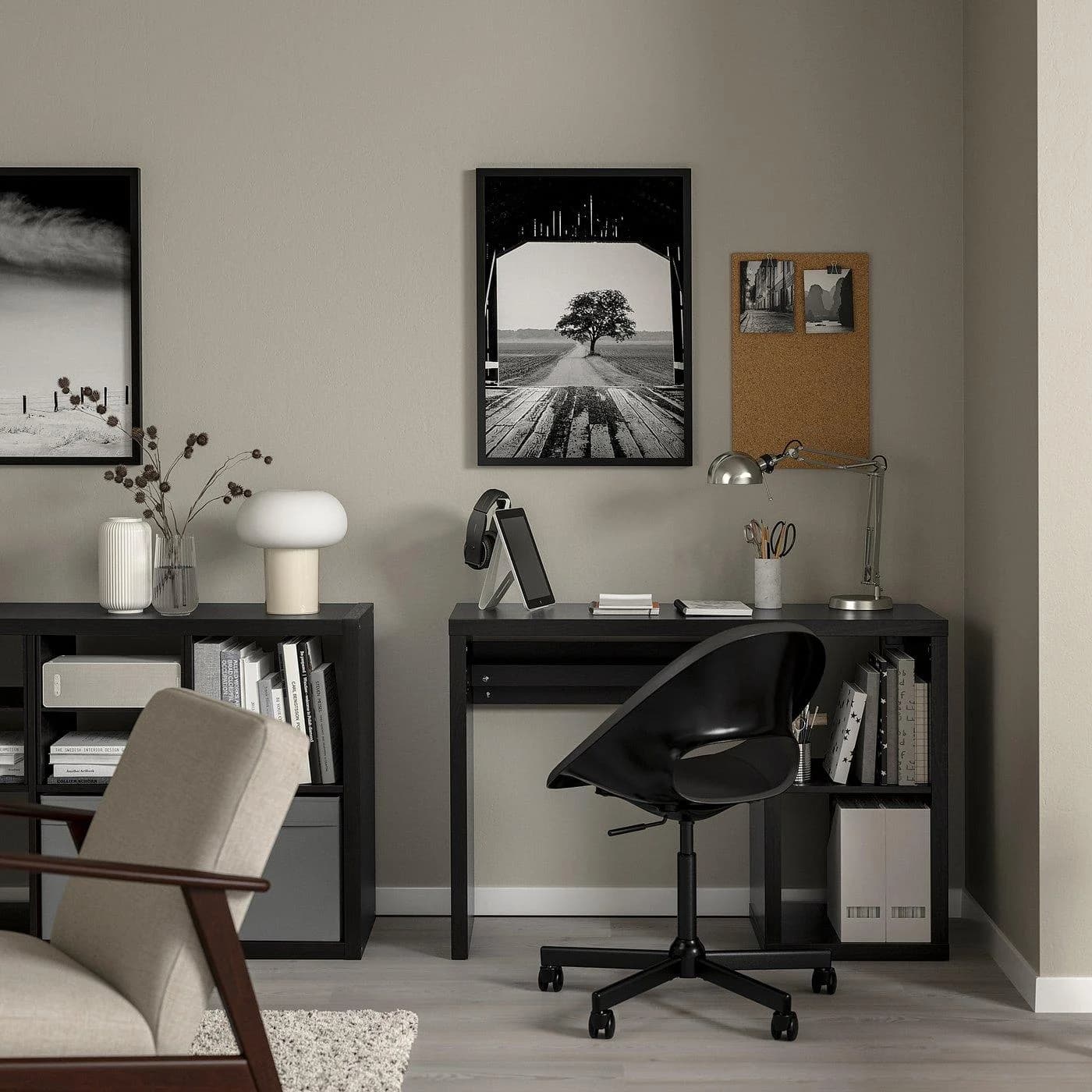 IKEA KALLAX / ELDBERGET Schreibtisch und Stuhl Set Schwarzbraun/Dunkelgrau