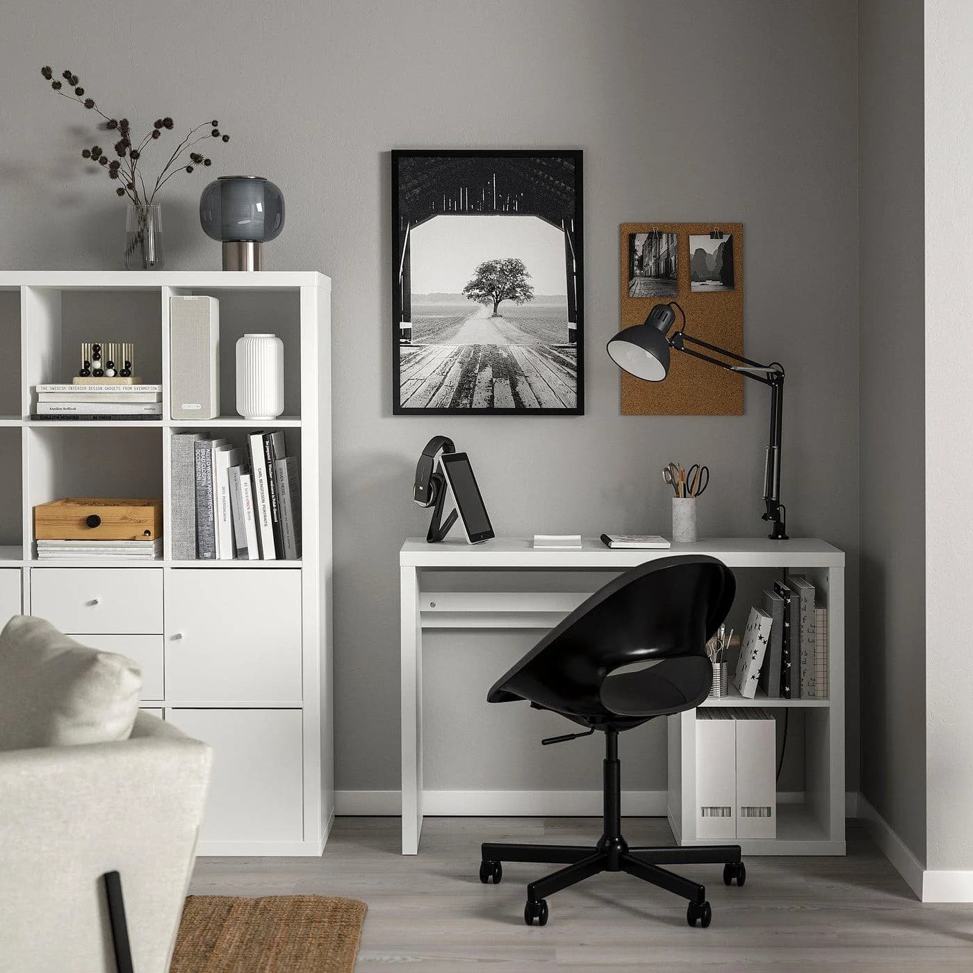 IKEA KALLAX / ELDBERGET Schreibtisch und Stuhl Set Weiß/Dunkelgrau/Schwarz