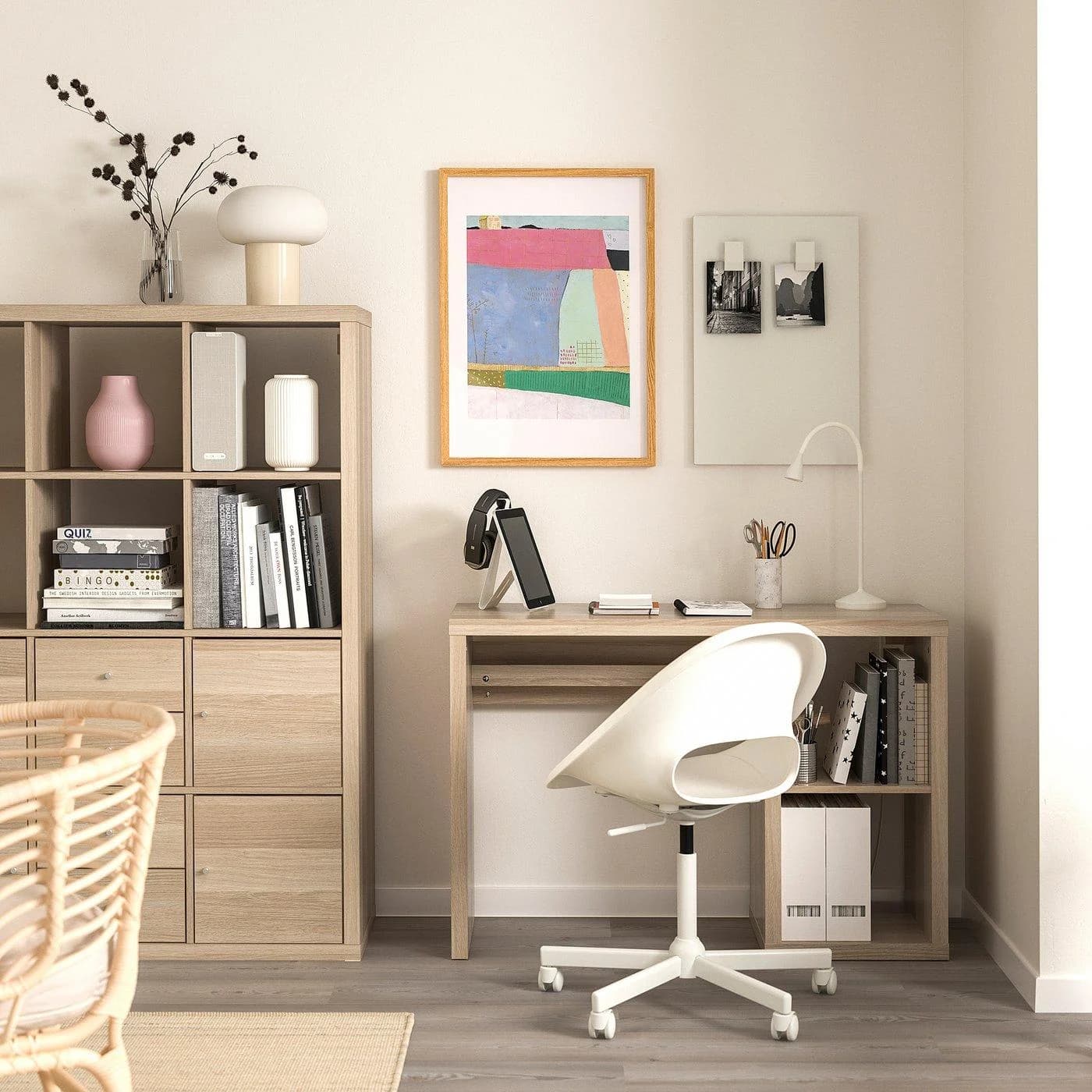 IKEA KALLAX / LOBERGET Schreibtisch und Stuhl Set Weiß/Eicheneffekt