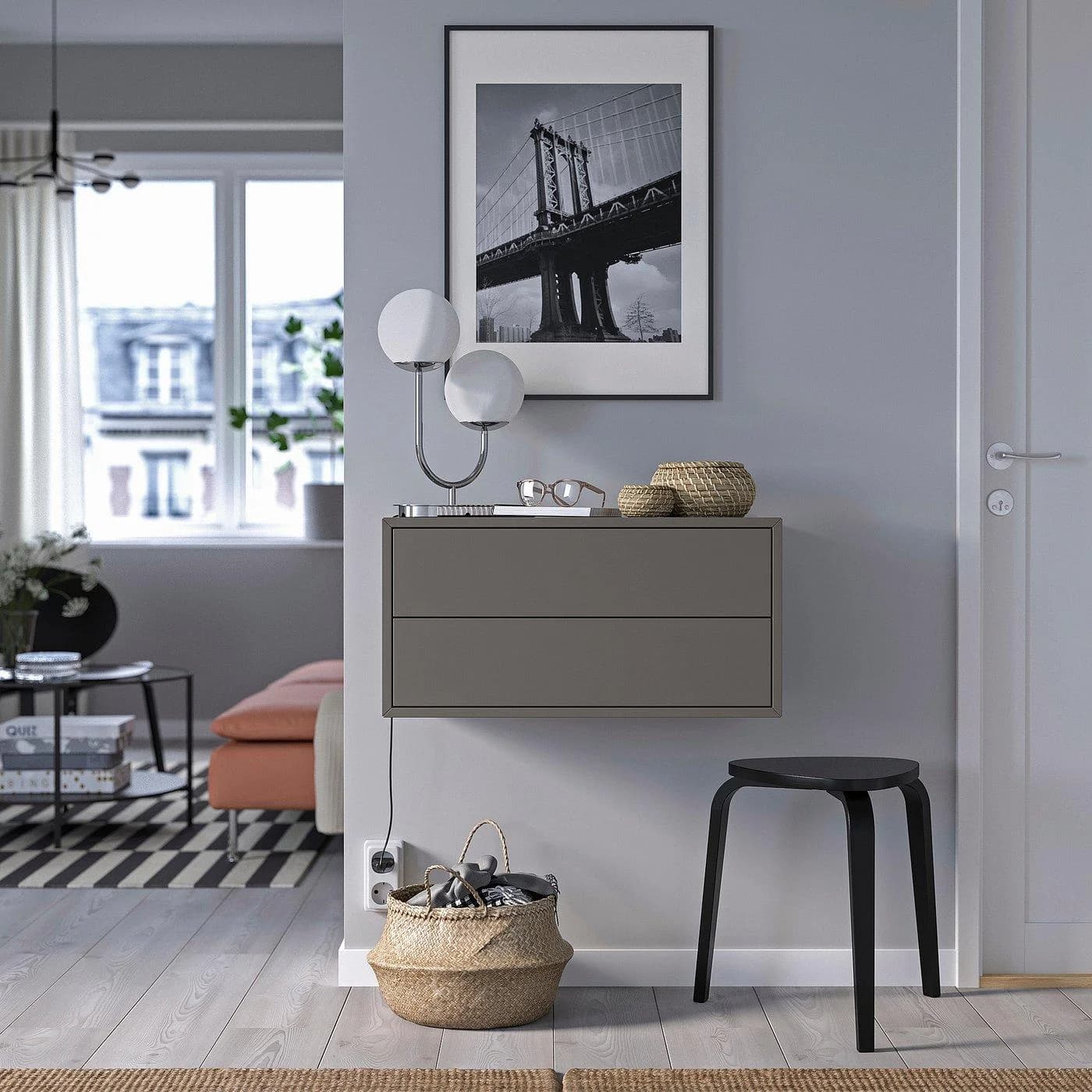 IKEA EKET Aufbewahrungskombination wandmontiert 2 Schubladen Dunkelgrau
