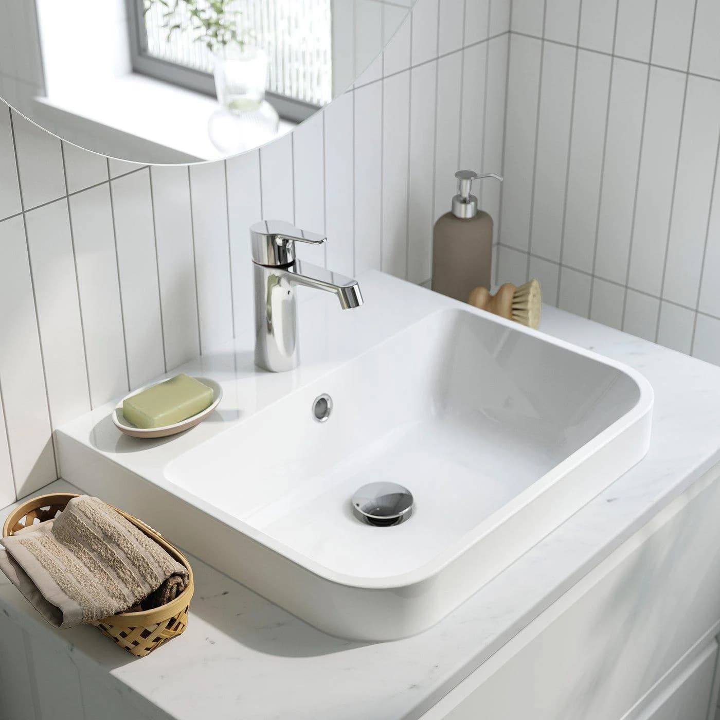 IKEA BACKSJÖN Halbeinbauwaschbecken mit Siphon Weiß