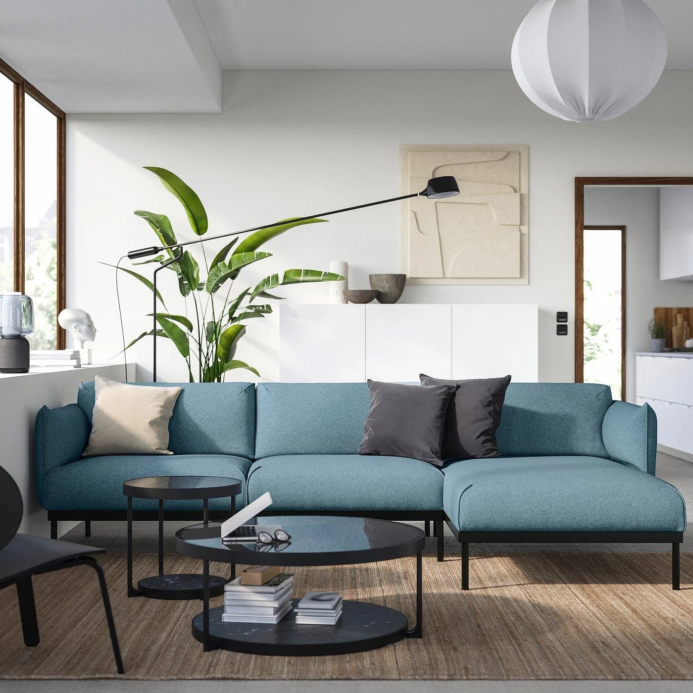 IKEA ÄPPLARYD 3er-Sofa mit Récamiere Hellblau