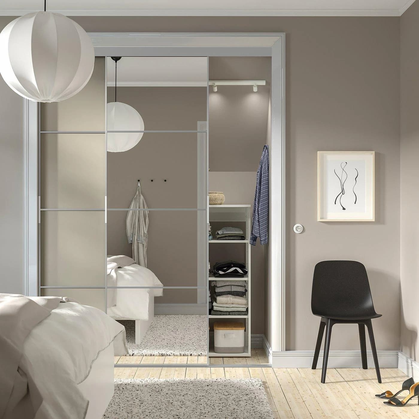 IKEA SKYTTA / MEHAMN/AULI Schiebetür-Kombination Aluminium Spiegelglas Hellgrau