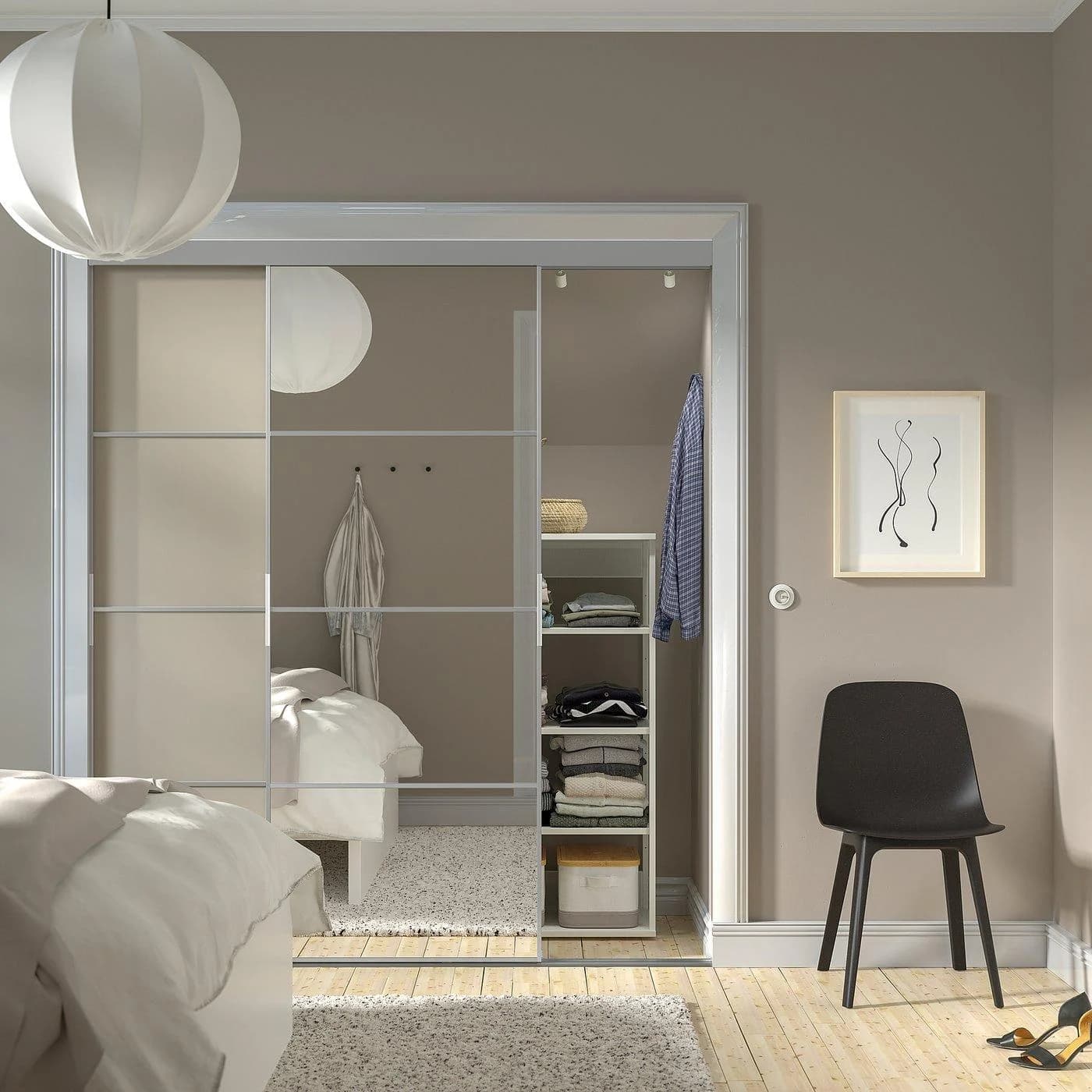 IKEA SKYTTA / MEHAMN / AULI Schiebetür-Kombination Aluminium Spiegelglas Grau