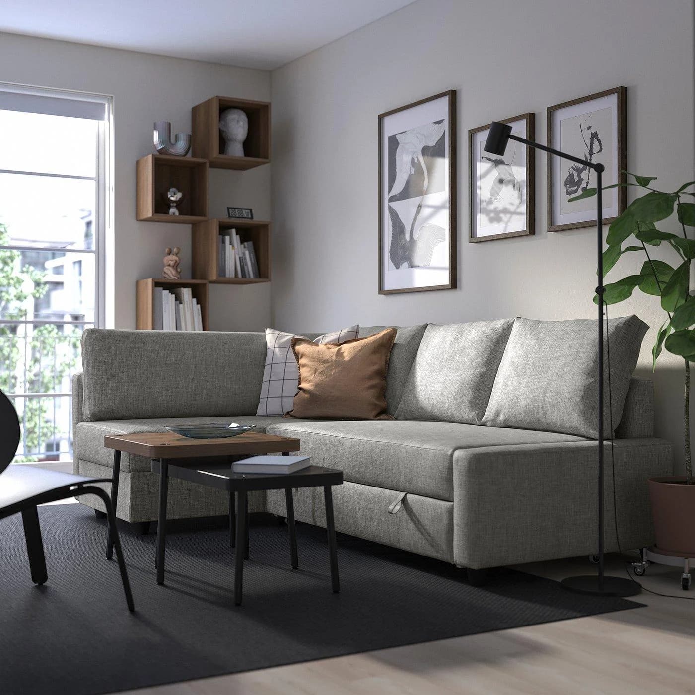 IKEA FRIHETEN / KLAGSHAMN Eckbettsofa mit Bettkasten Hellgrau