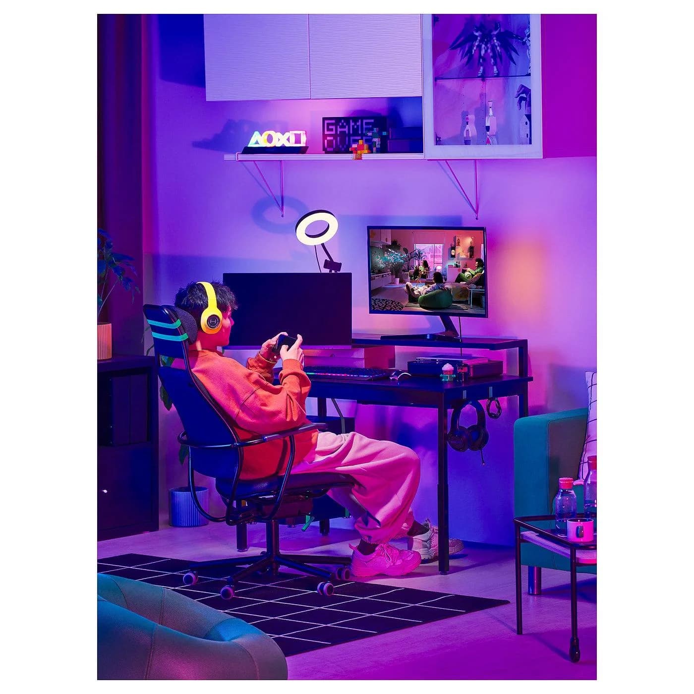 IKEA UTVISNING Gamingschreibtisch mit Ablage Schwarz
