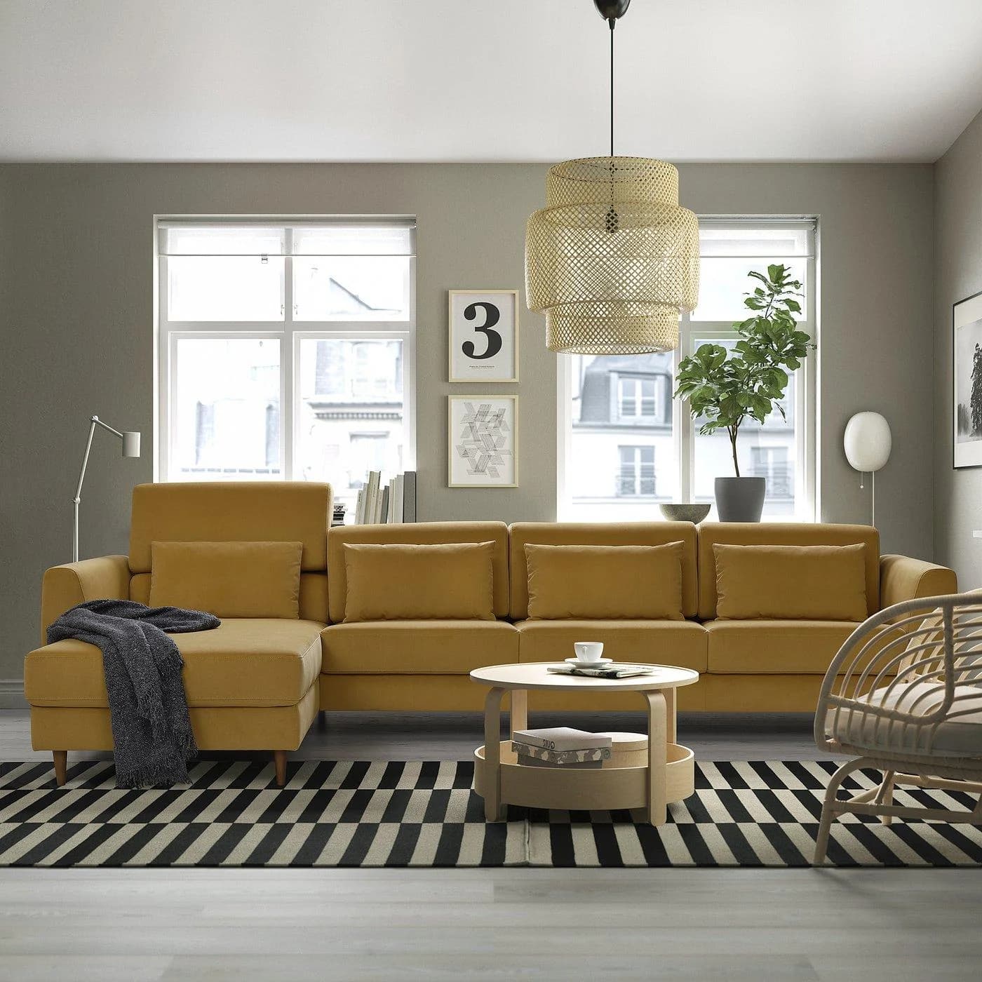 IKEA SLATORP 4er-Sofa mit Récamiere Gelb