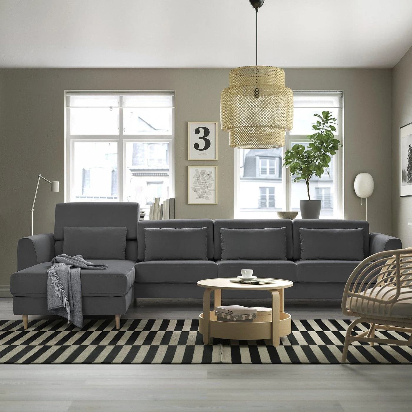 IKEA SLATORP 4er-Sofa mit Récamieren Dunkelgrau