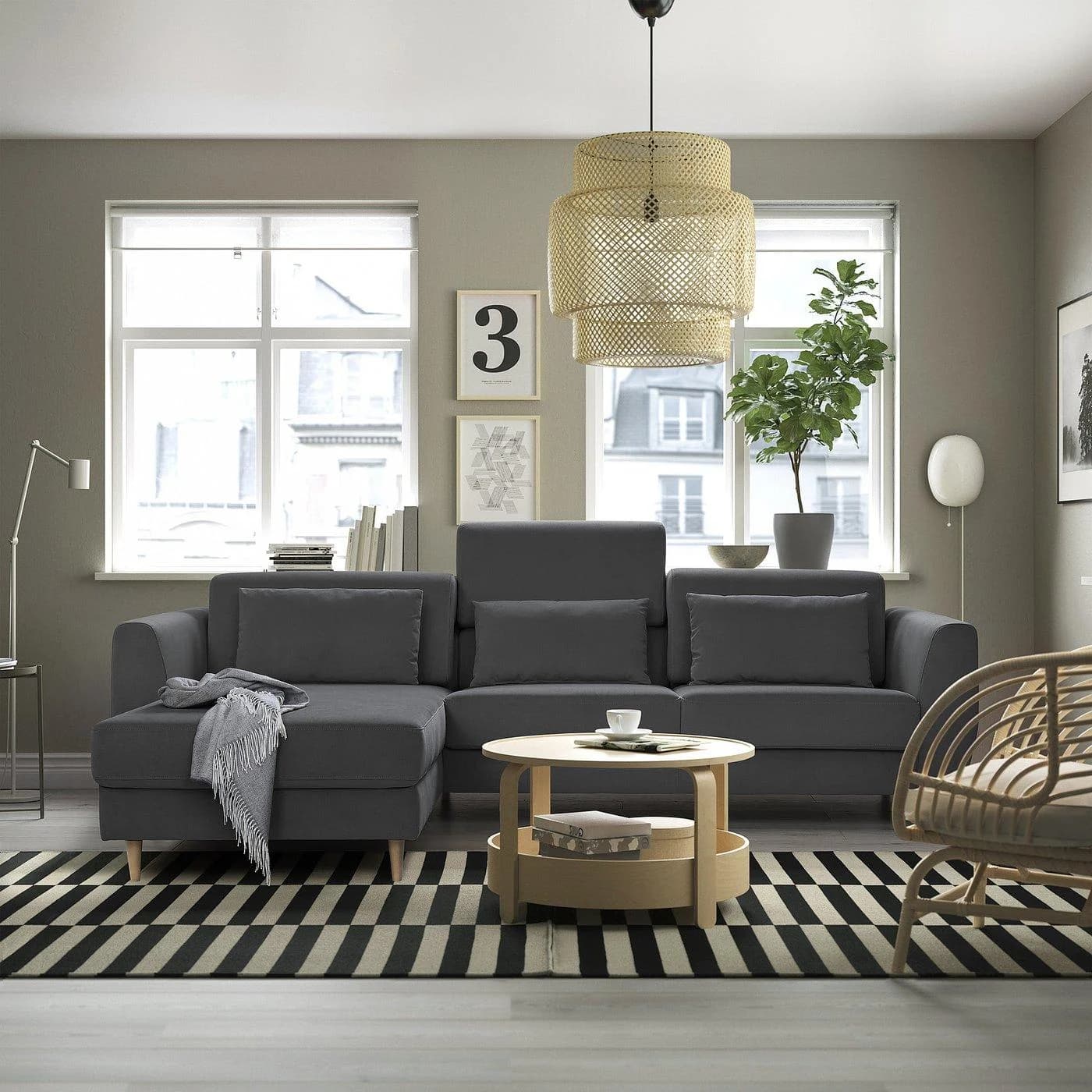 IKEA SLATORP 3er-Sofa mit Récamiere Dunkelgrau