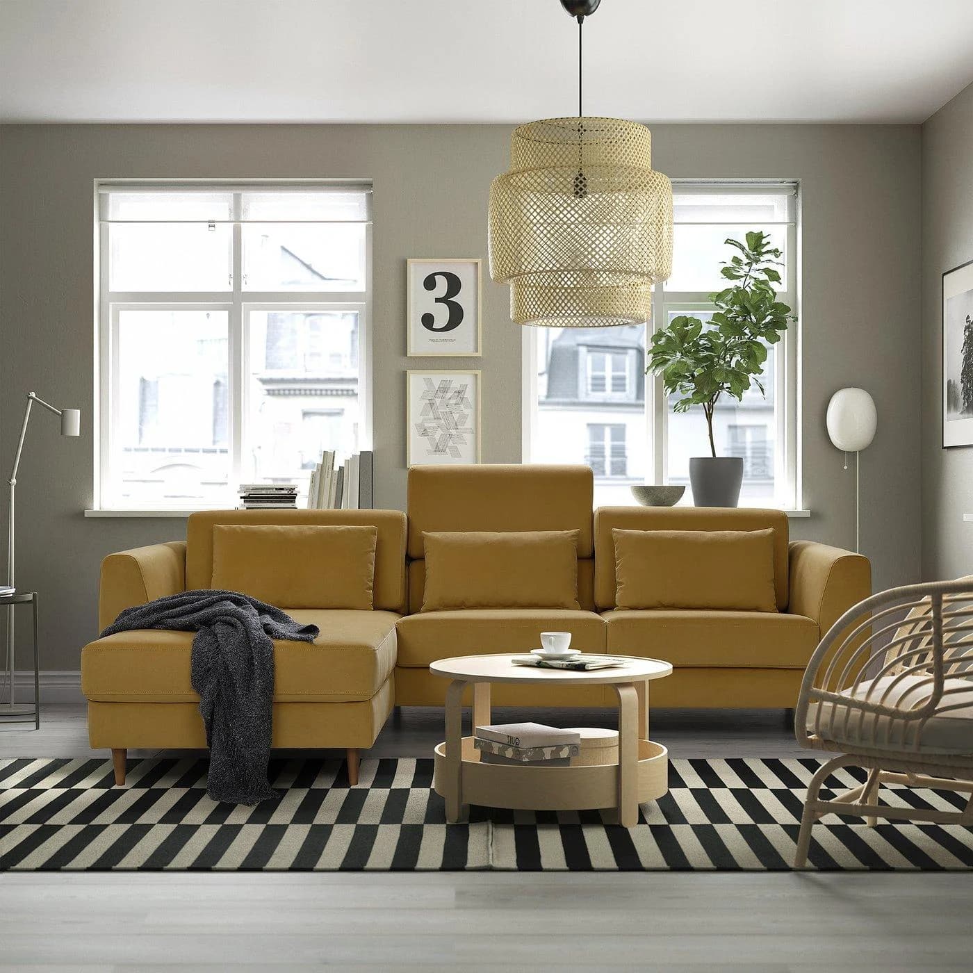 IKEA SLATORP 3er-Sofa mit Récamiere Gelb