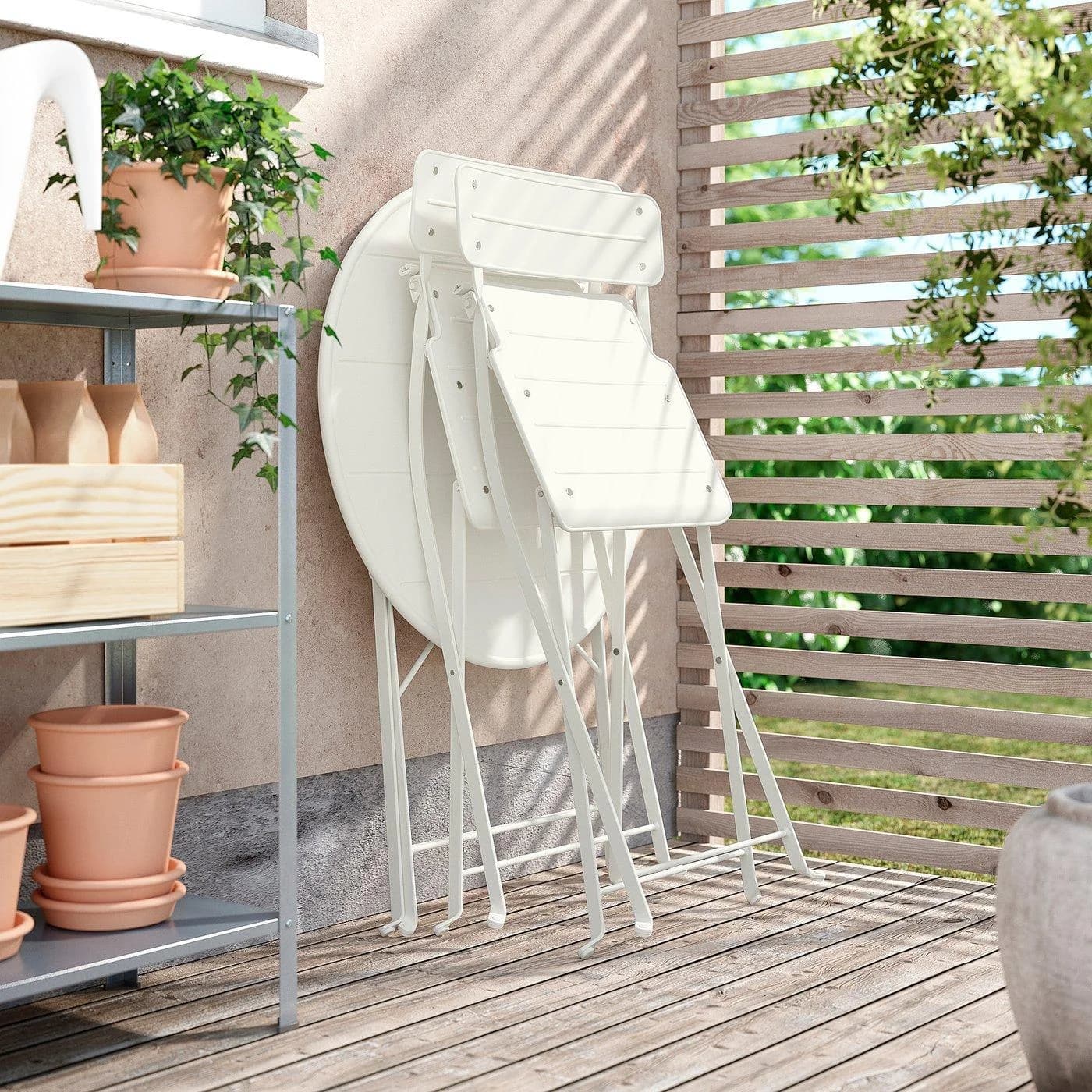 IKEA SUNDSÖ Tisch und 2 Klappstühle Beige/Weiß