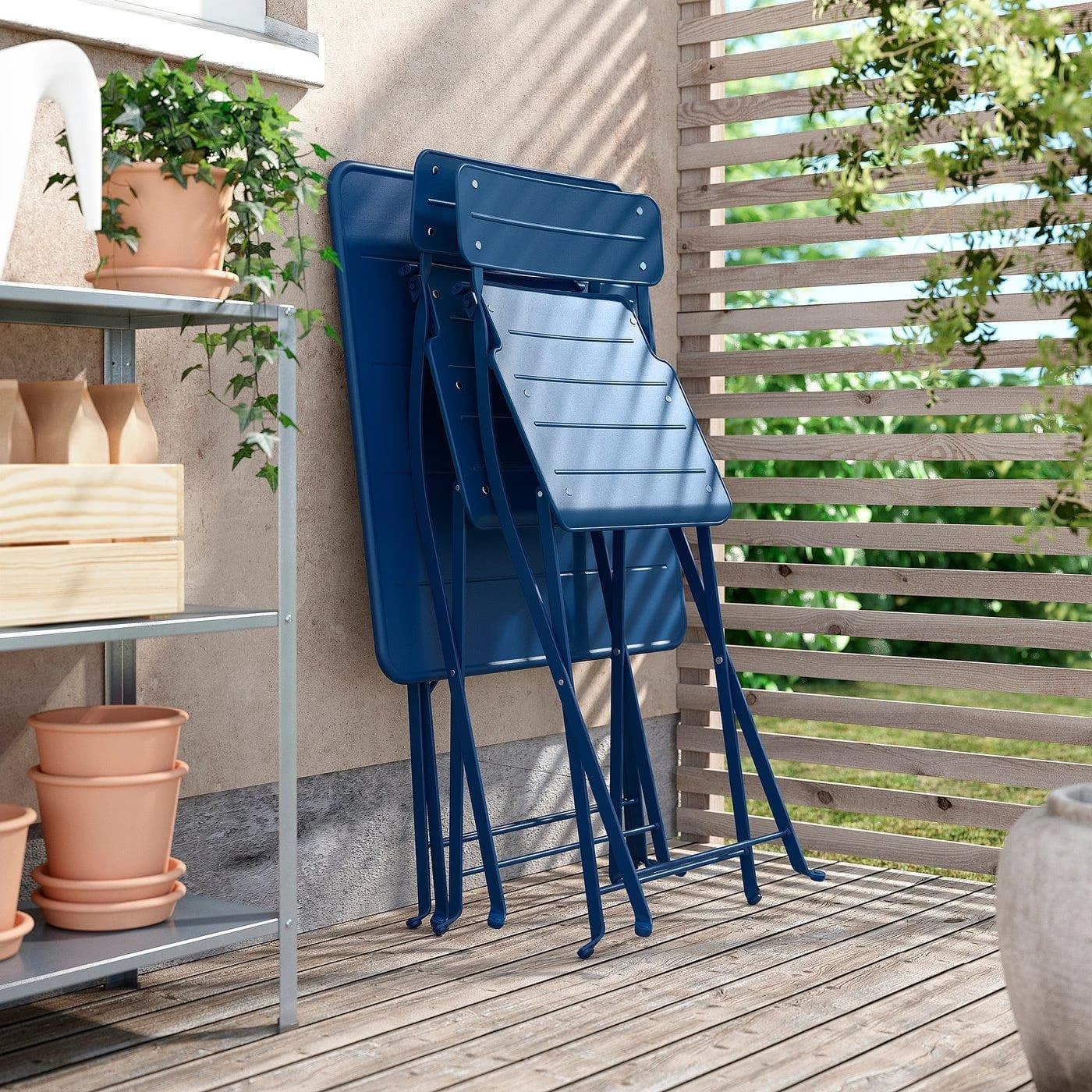 IKEA SUNDSÖ Tisch und 2 Klappstühle Dunkelblau Grau