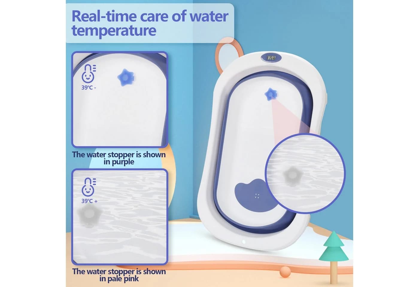Clanmacy Babybadewanne Faltbare PP&TPE Blau