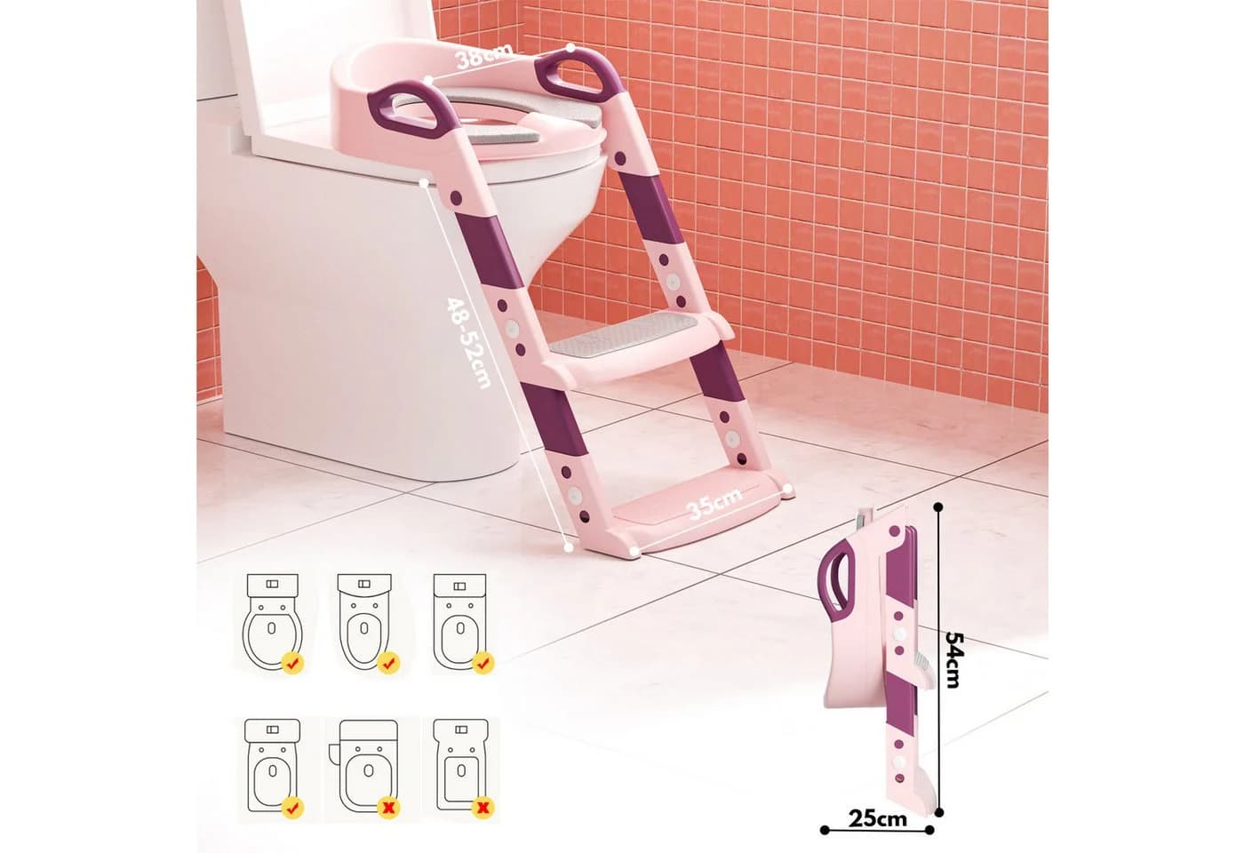 Clanmacy Toilettentrainer mit Treppe Rosa Faltbar