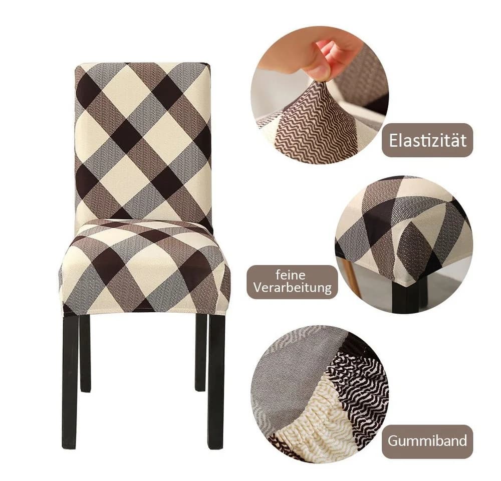 Vivi Idee Stuhlbezug Set Beige Karo Elastisch Waschbar