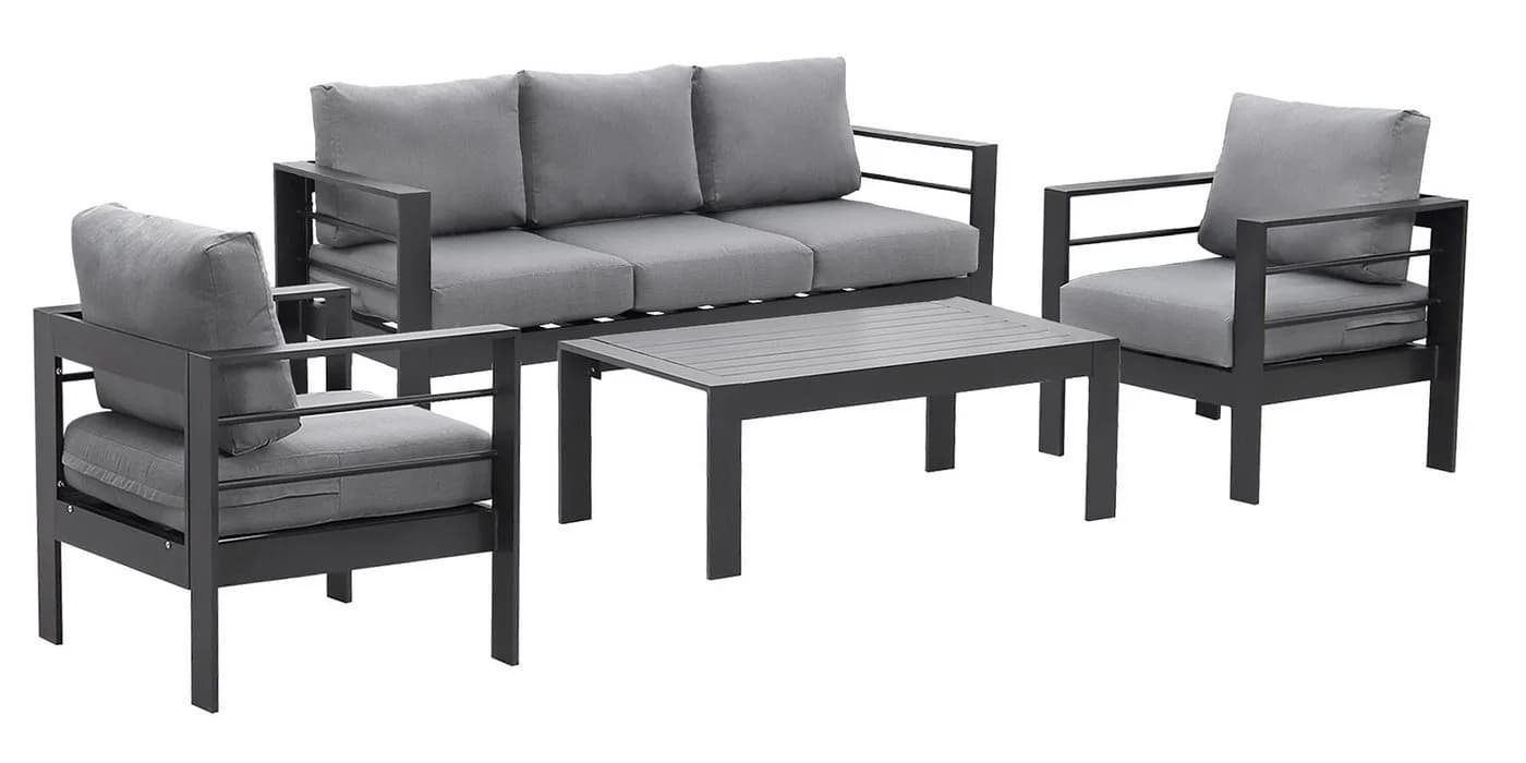 MeXo Gartenlounge-Set 4-tlg. Grau Aluminium Wetterfest mit Kissen