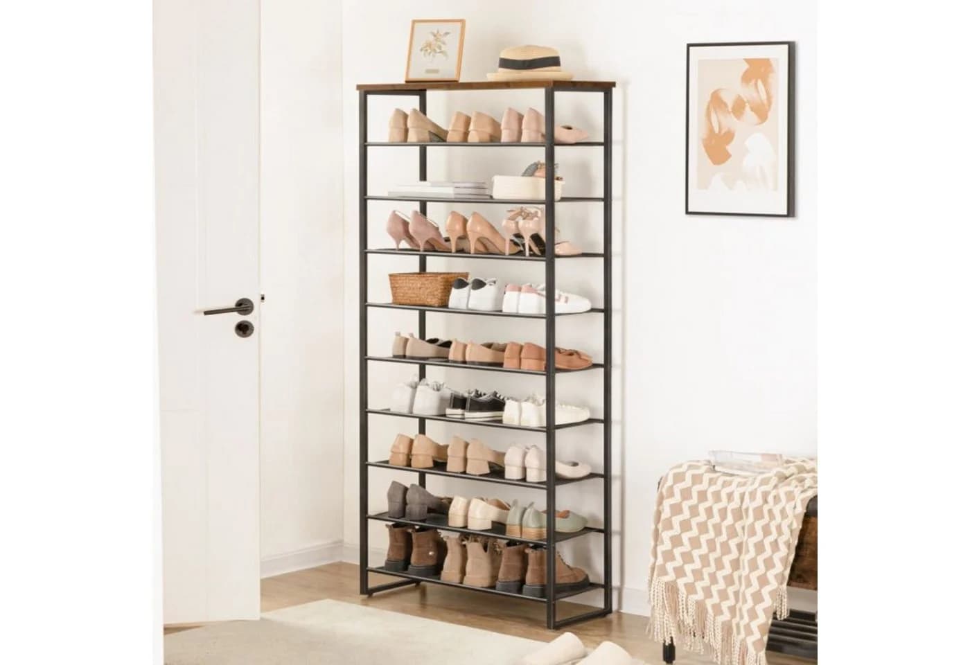 Hoobro Schuhregal 10 Ebenen Rustikales Braun Schwarz