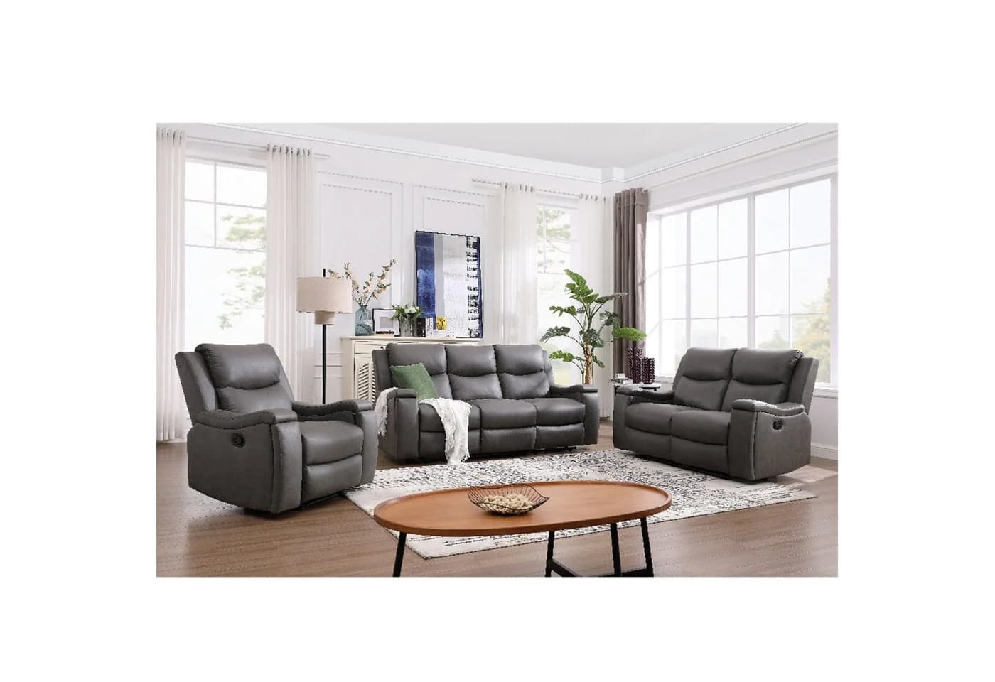 Happy Home Sofa 3-tlg. Polstergarnitur Grau mit Relaxfunktion