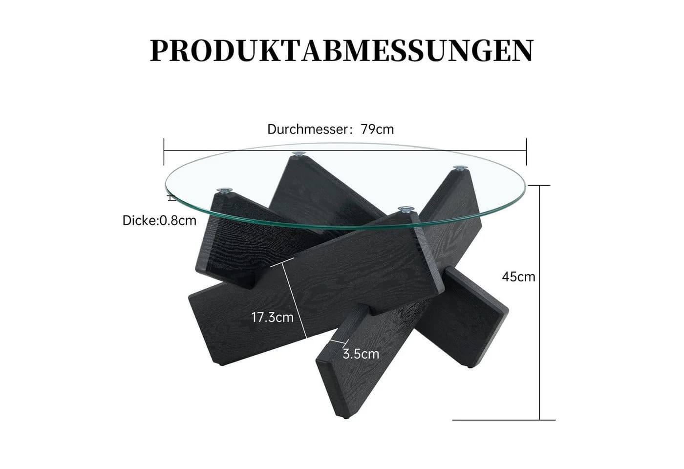 gopop Couchtisch rund aus MDF & Glas, Ø 79 cm, Schwarz/Grau
