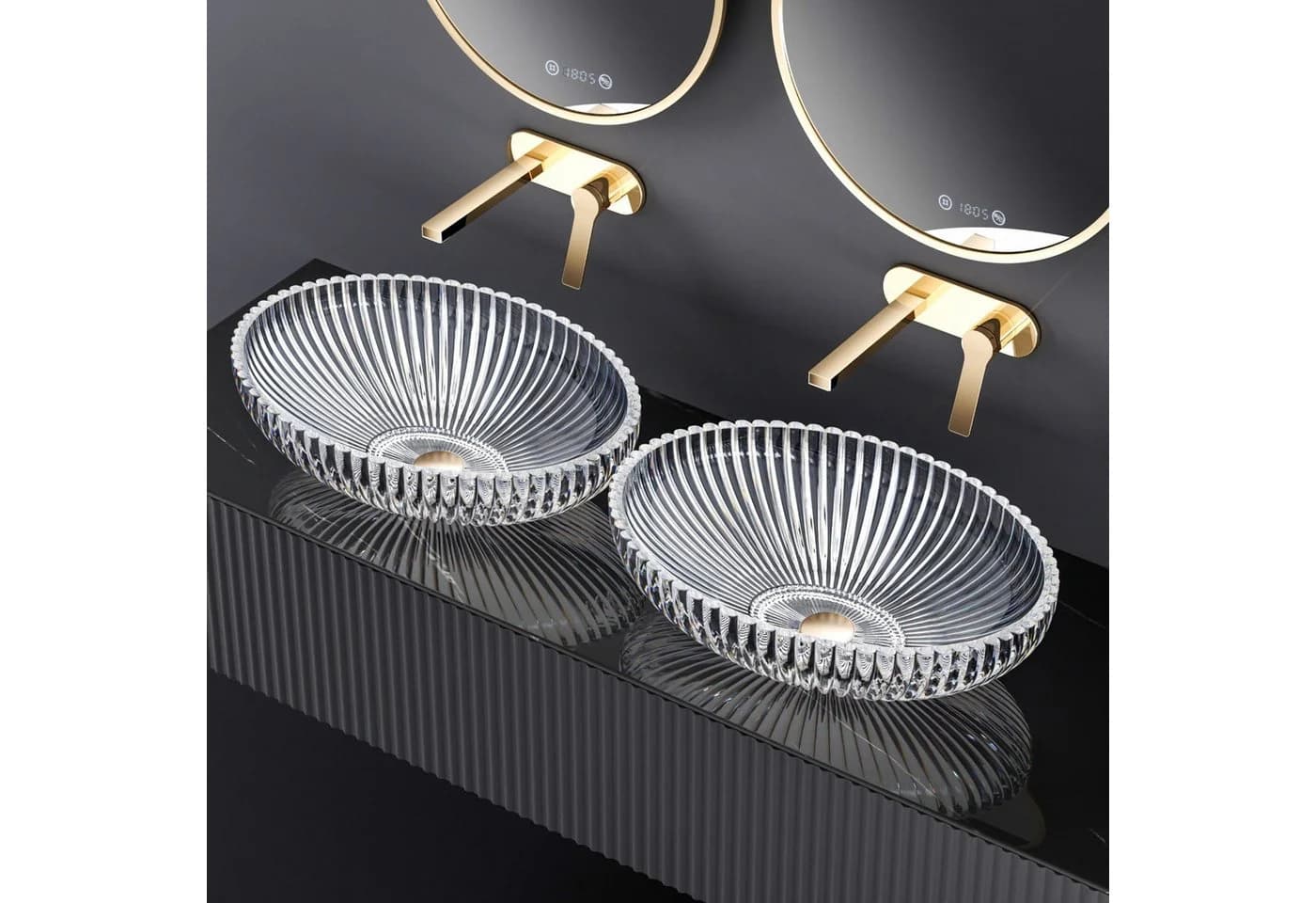 EMKE Aufsatzwaschbecken Oval Gehärtetes Glas Transparent/Schwarz