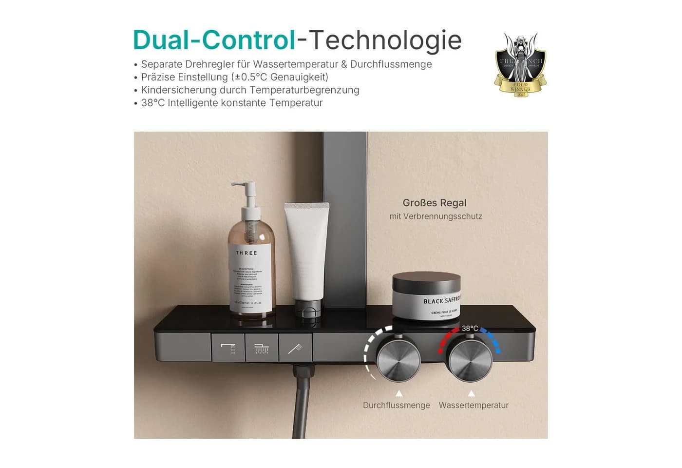 EMKE Duschsäule Thermostat Messing Regendusche Handbrause