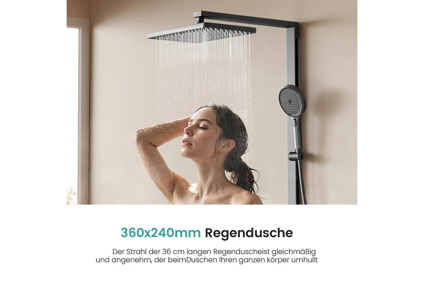 EMKE Duschsystem mit Thermostat, Regendusche und Glasablage